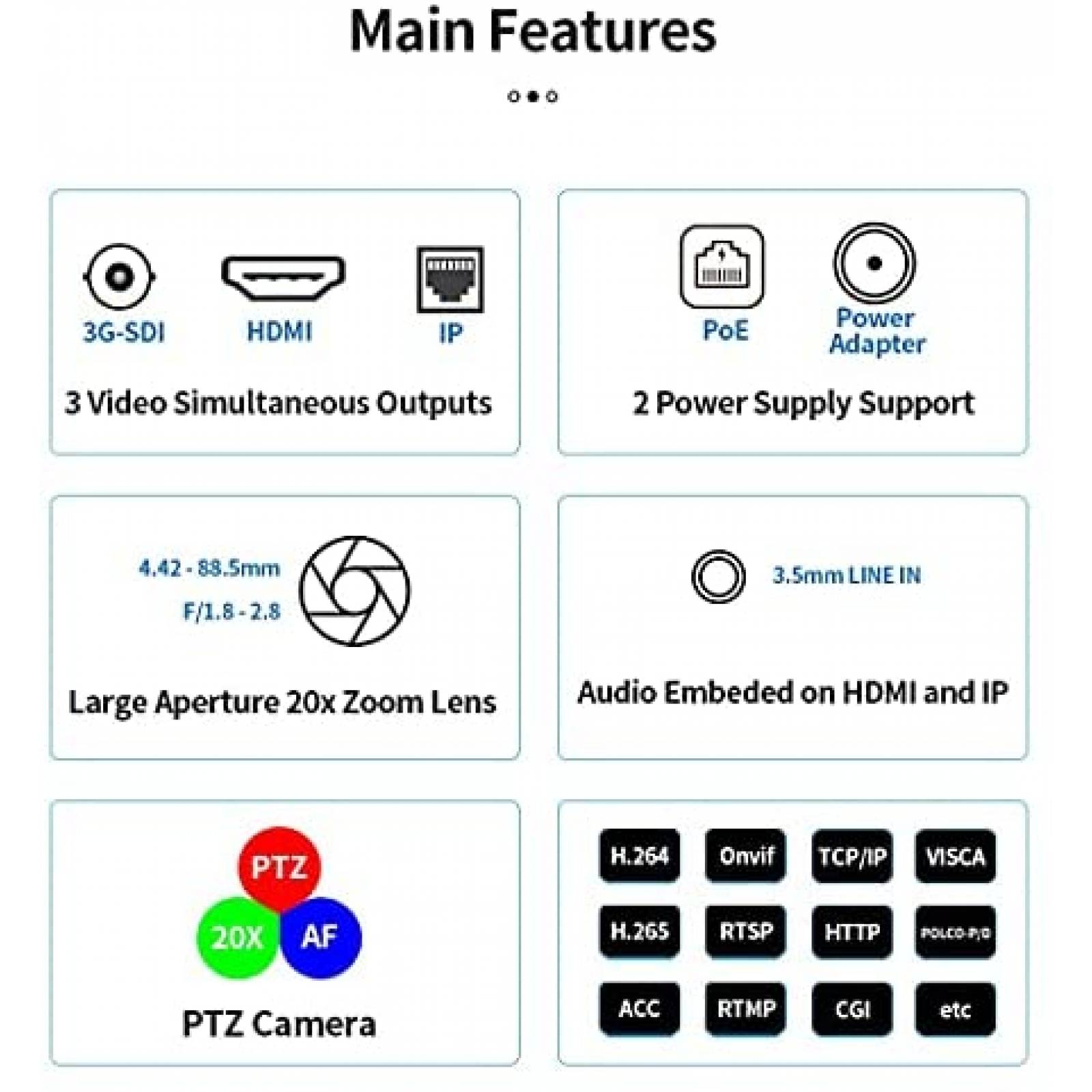 Webcam SMTAV 20+16x Zoom PTZ 3G-SDI HDMI/USB -Negro
