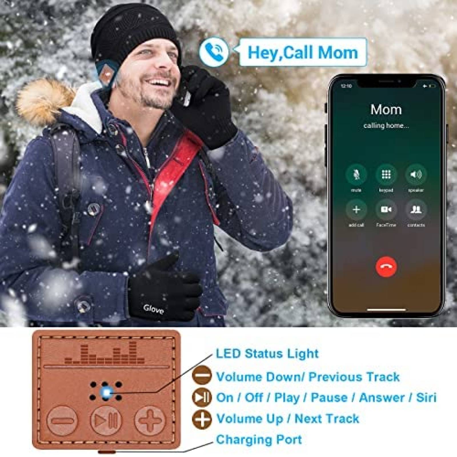 Gorro con audifonos inalambricos EastPin de tela -Negro