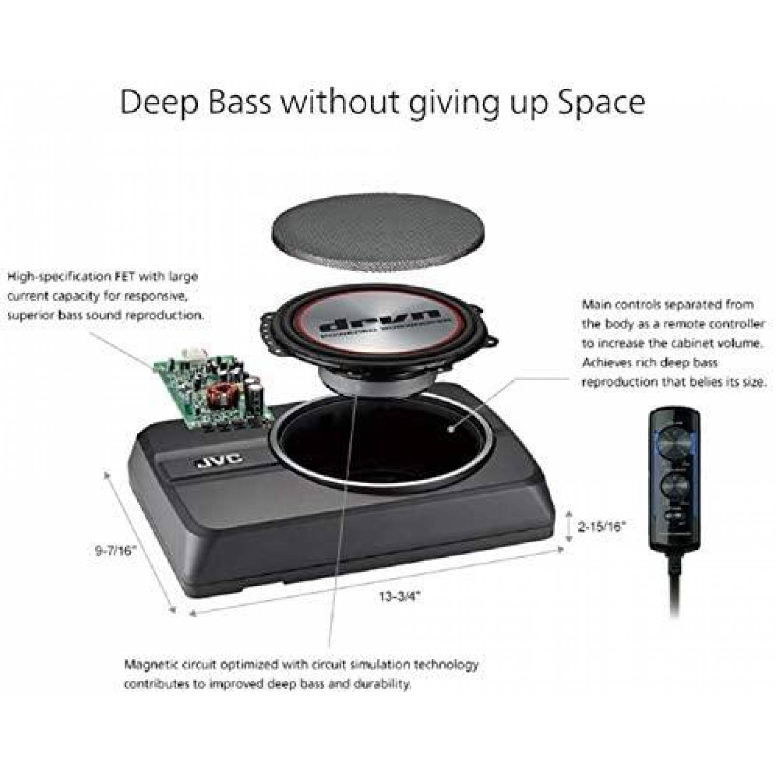 Altavoz de Subgraves JVC 250 Watts 19.7" x 12.1" x 4.7"