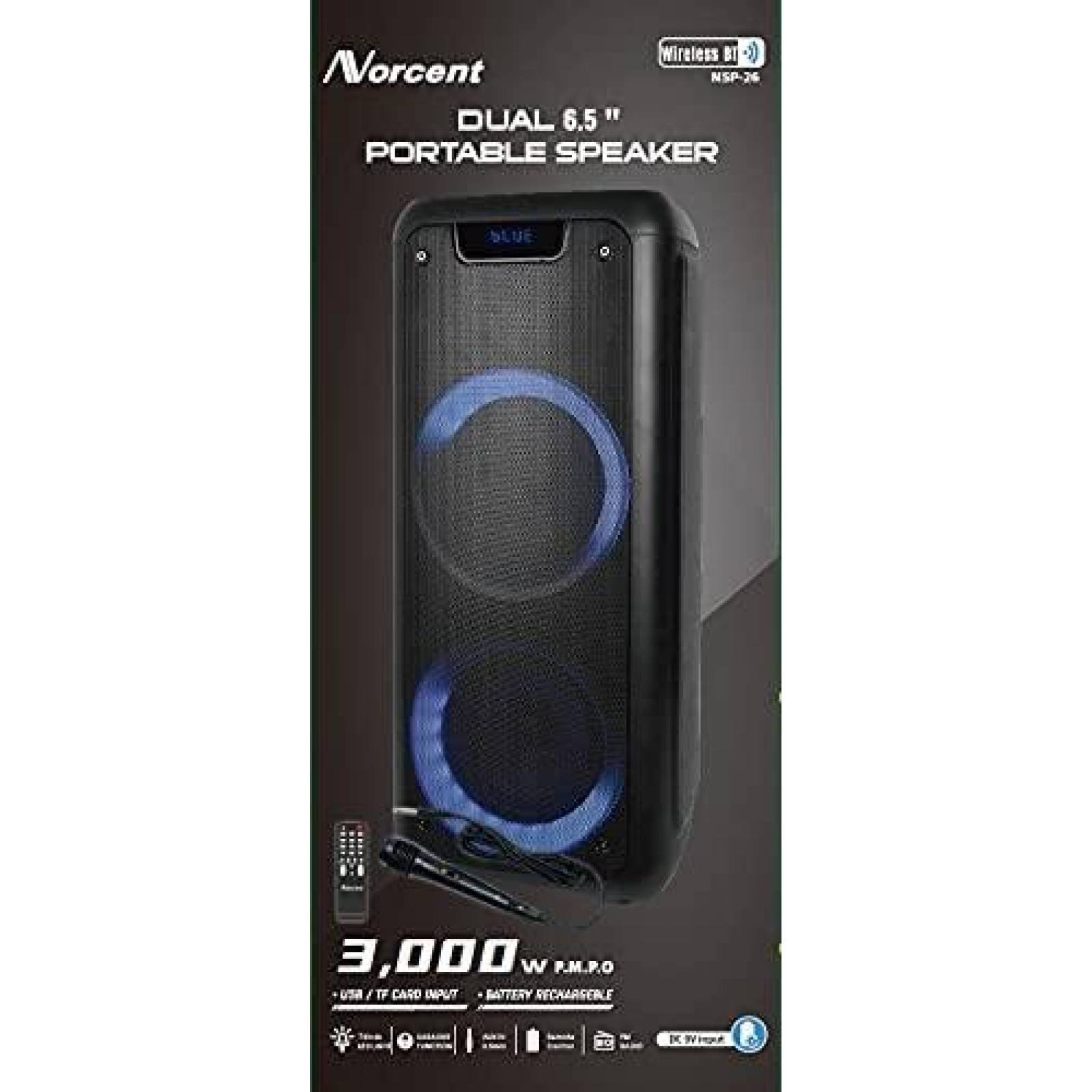 Bocina Nutek 6.5" Bluetooth Portatil recargable -Negro