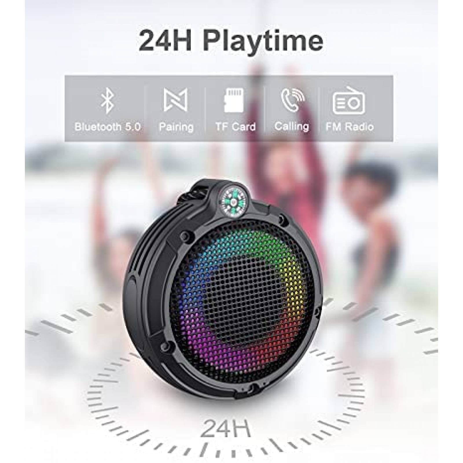 Altavoz Ortizan Bluetooth impermeable luces LED -Negro