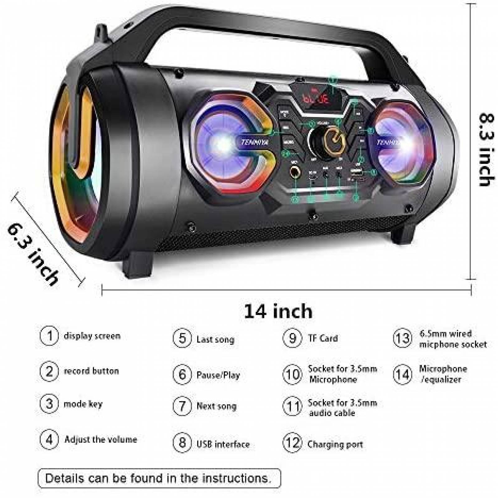 Bocina TENMIYA Boombox 30W Portatil 10hrs Bluetooth -Negro