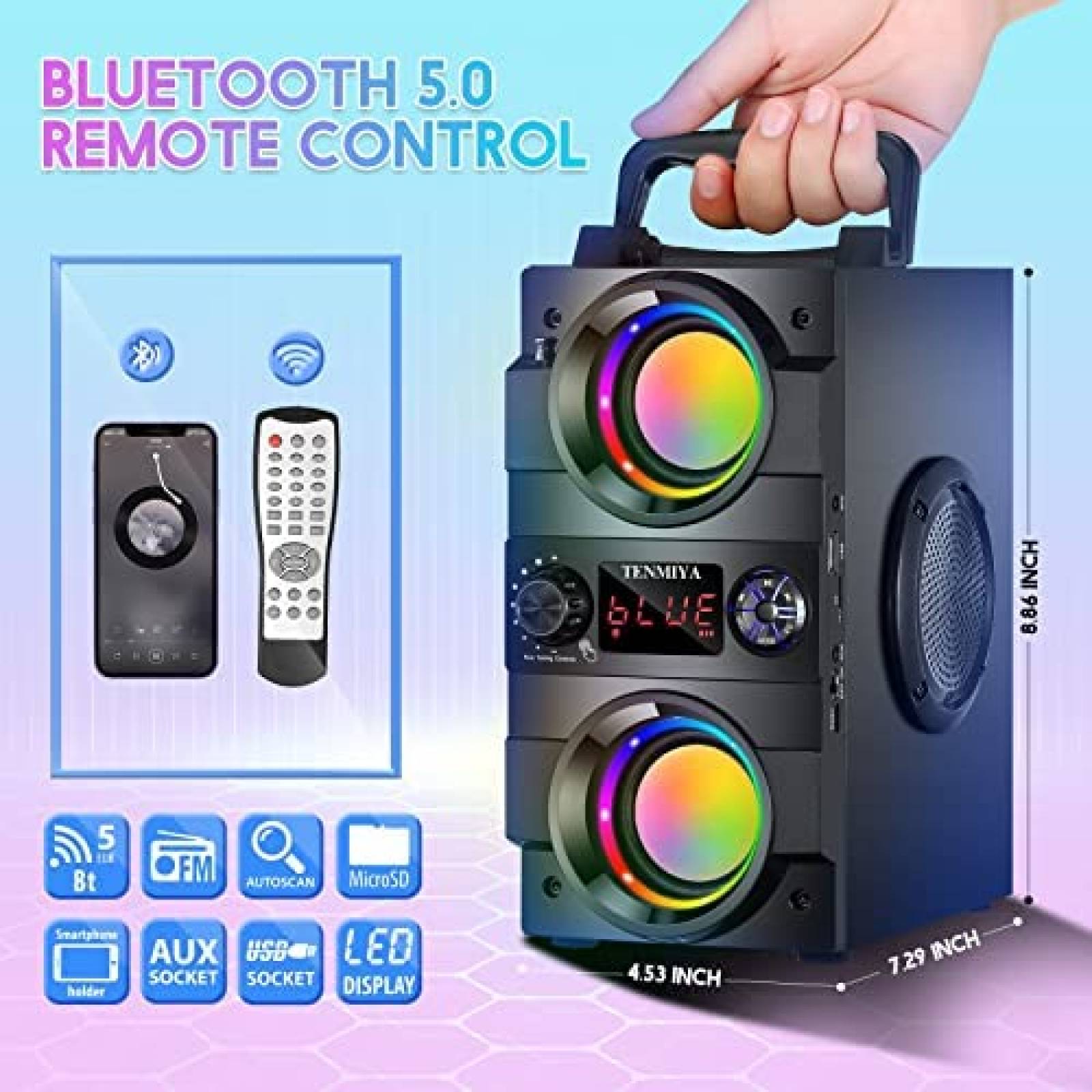 Bocina Portatil TENMIYA A23 Pro con Bluetooth 5.0 -Negro