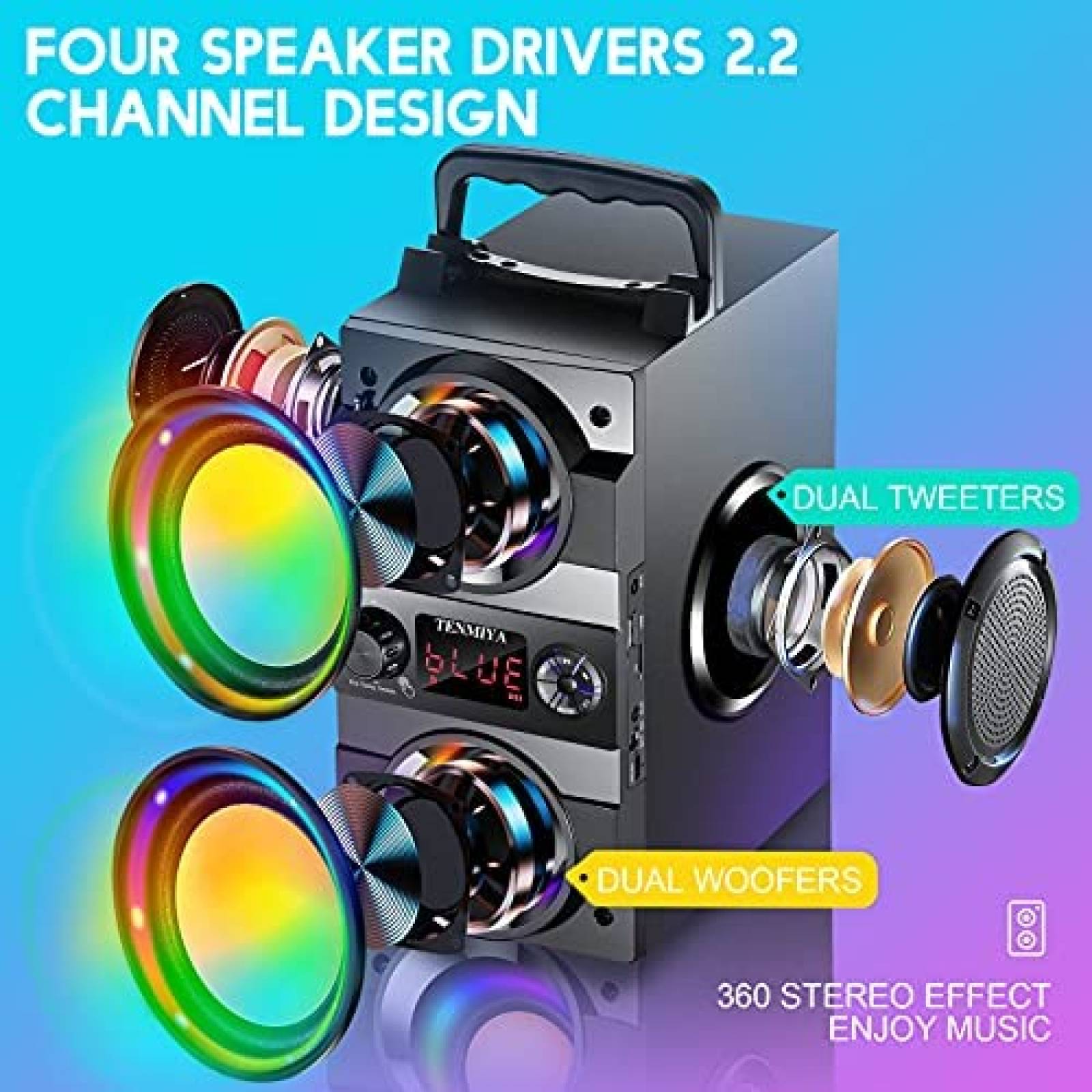 Bocina Portatil TENMIYA A23 Pro con Bluetooth 5.0 -Negro