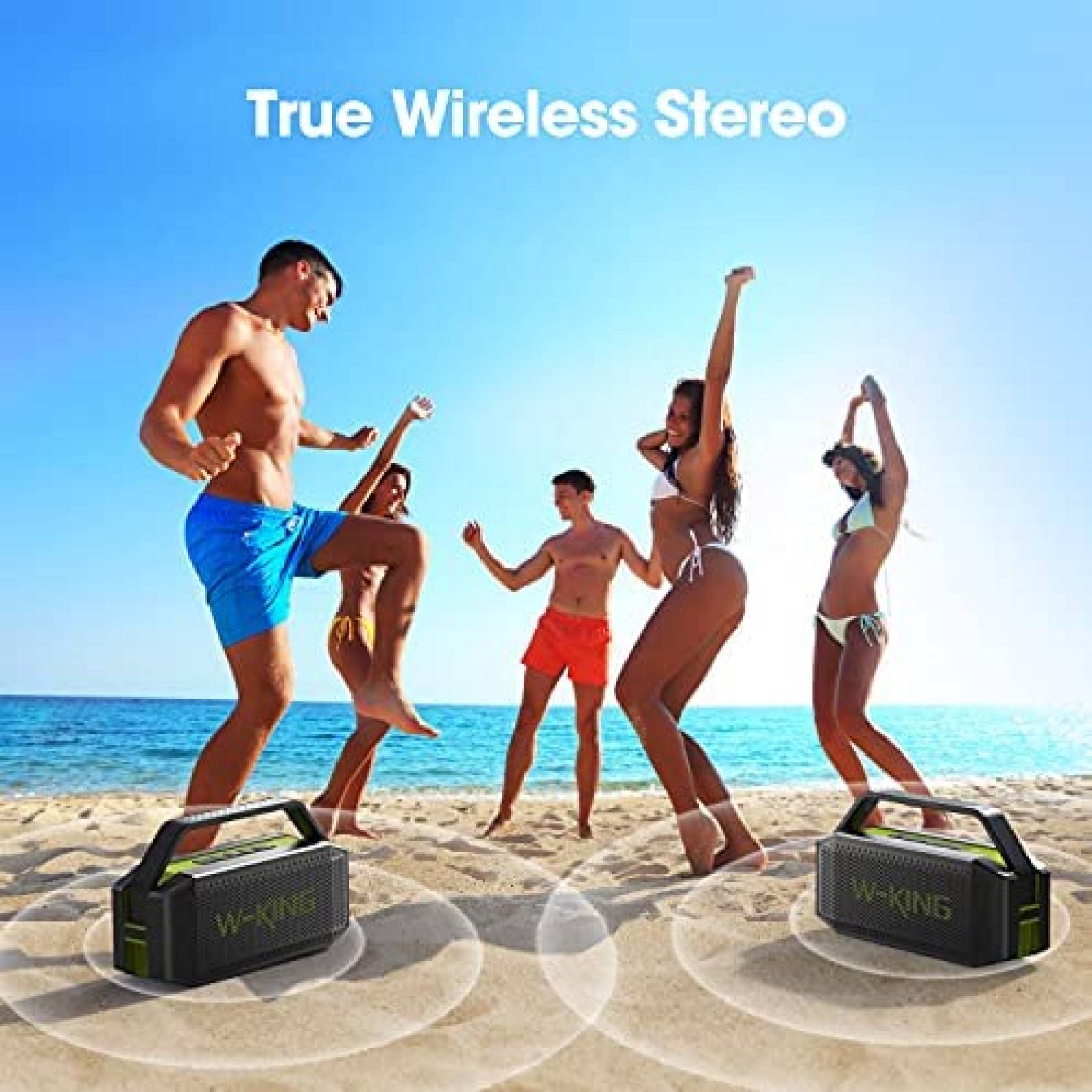 Bocina Portatil W-KING Bluetooth de 60W 40H -Verde/Gris