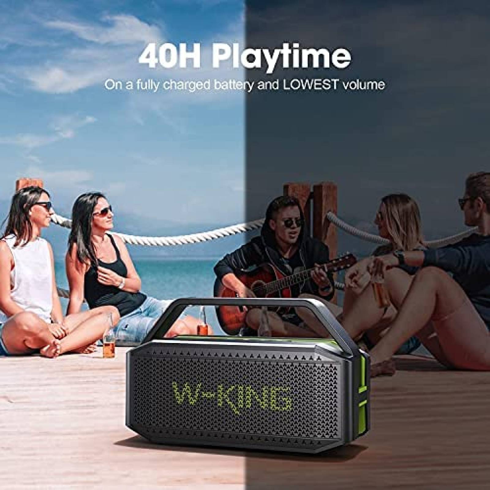 Bocina Portatil W-KING Bluetooth de 60W 40H -Verde/Gris