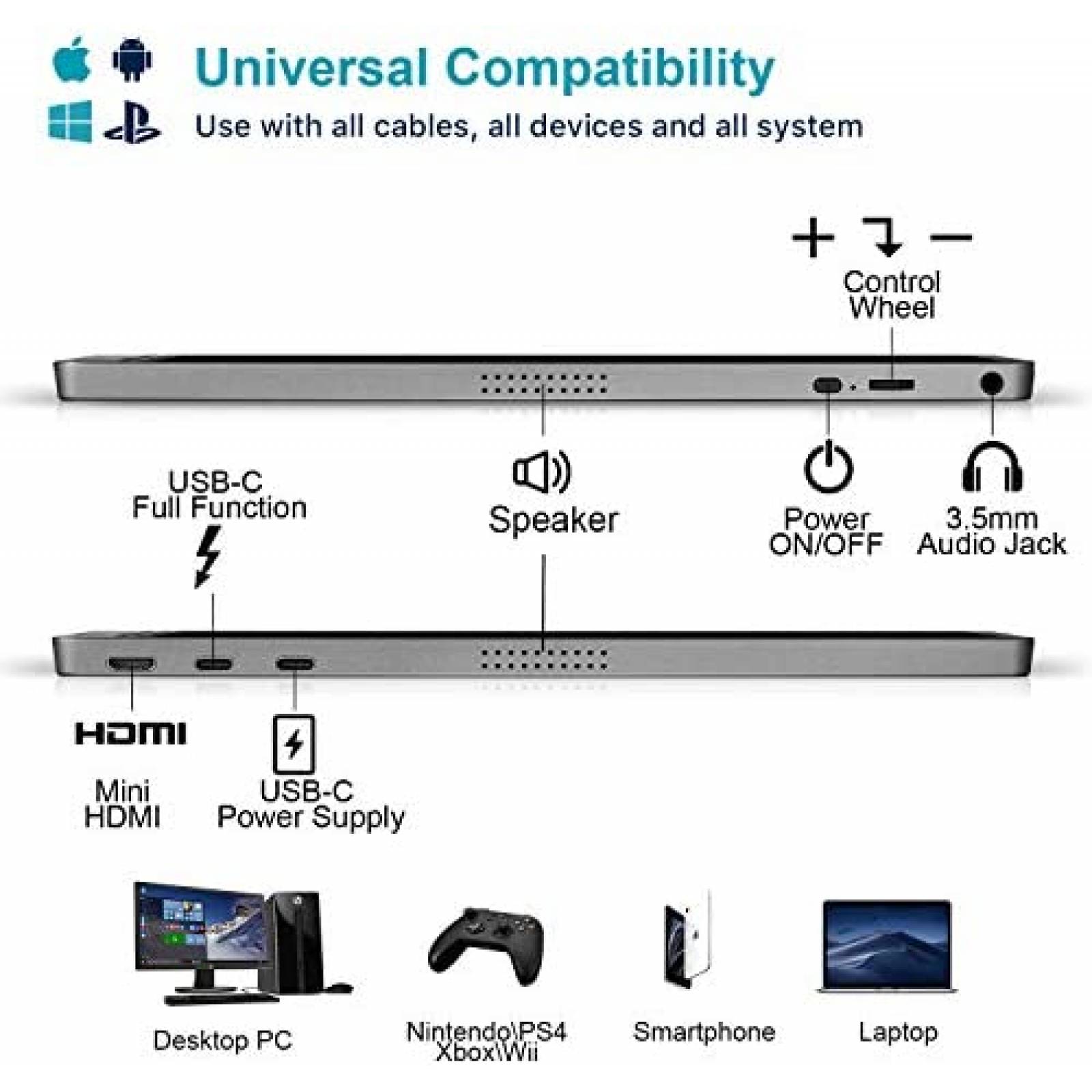 Monitor KYY K3 15.6'' 1080P FHD HDMI USB-C 60Hz -Gris