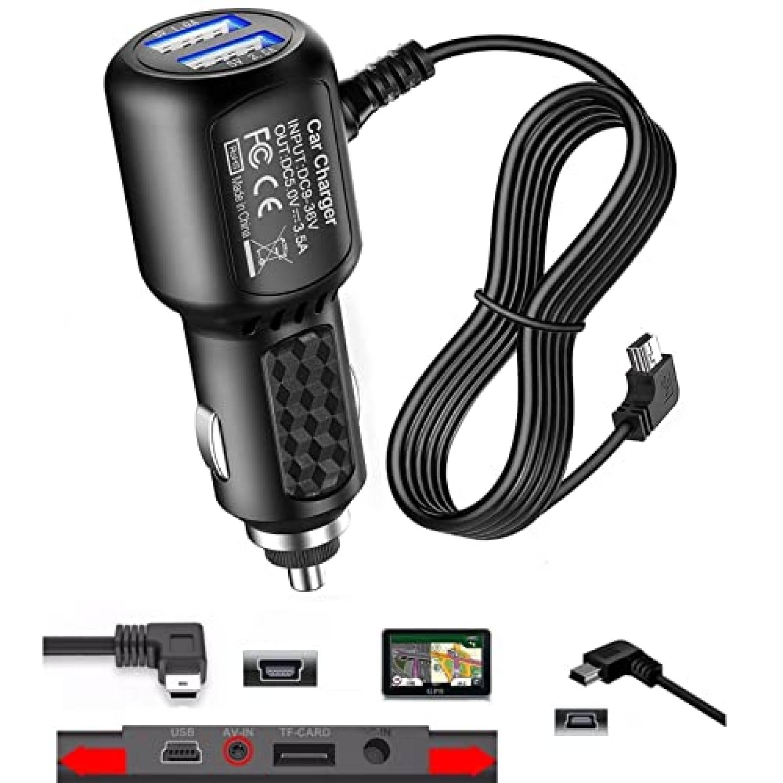 Cable ATYFUER Mini Cargador USB Para Coche 12V-24V -Negro