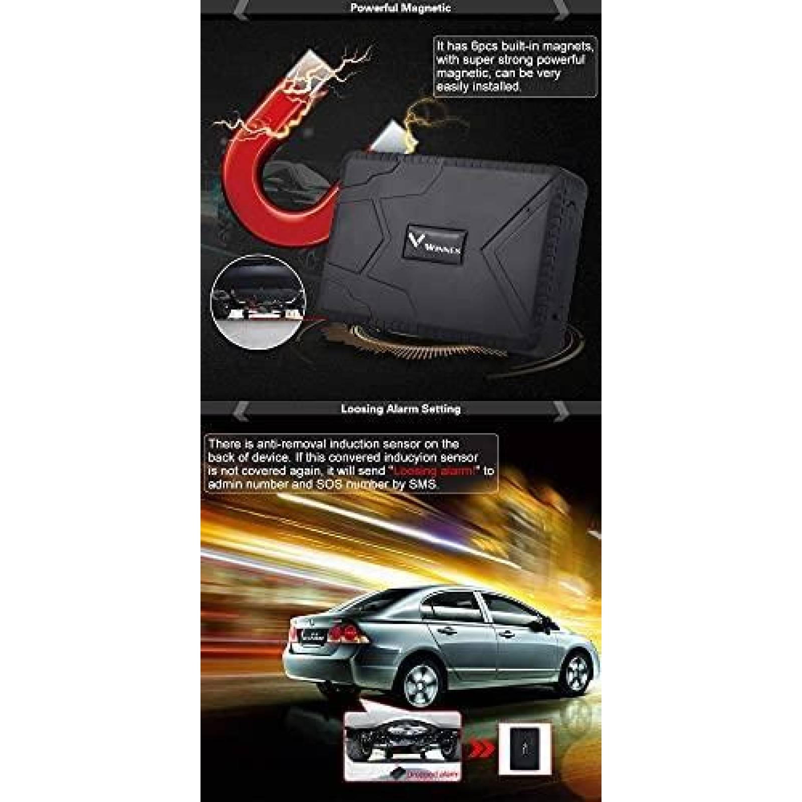 Rastreador GPS Winnes TK915 Magnetico para vehiculos -Negro