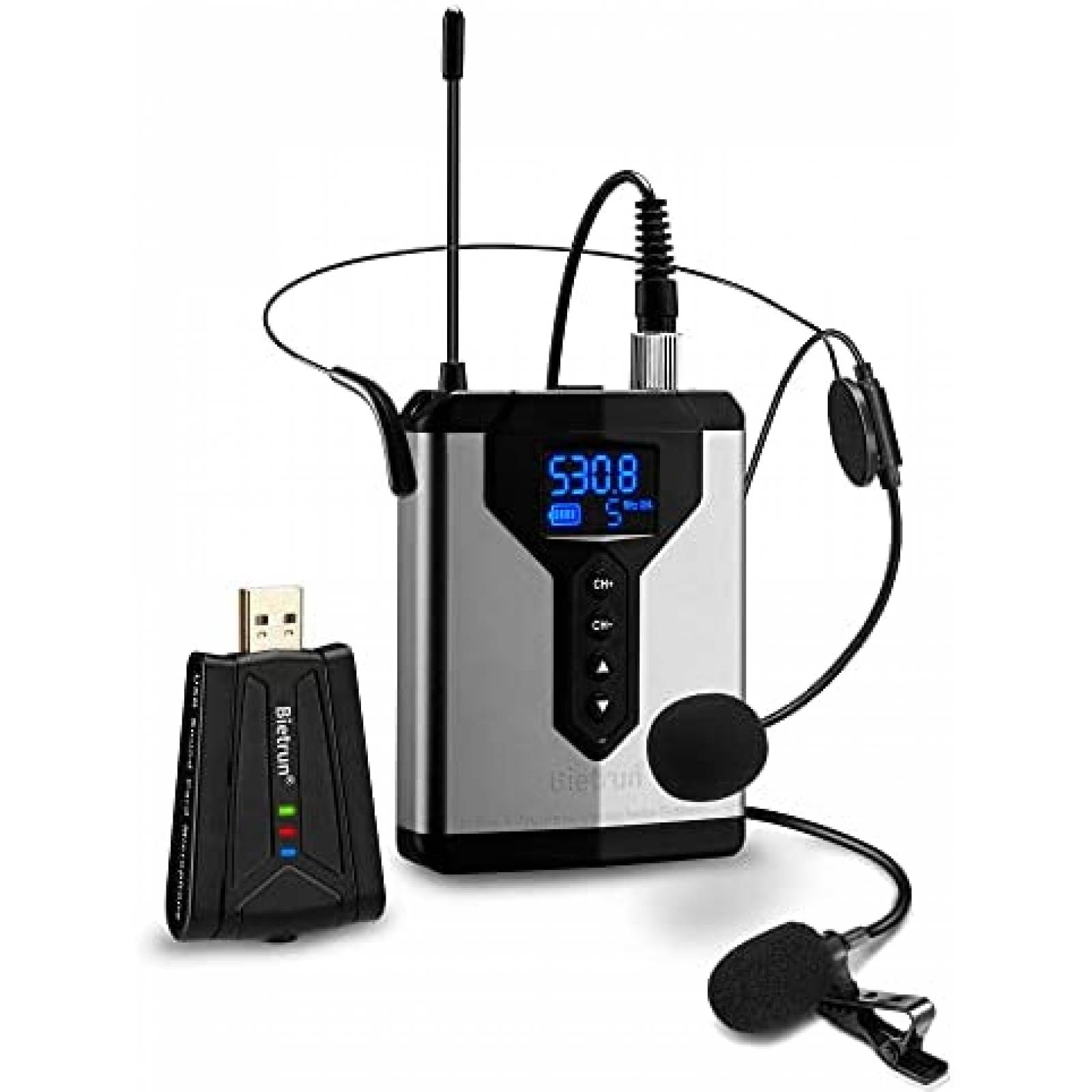 Microfono Lavalier Inalambrico Bietrun de 8H USB -Plata