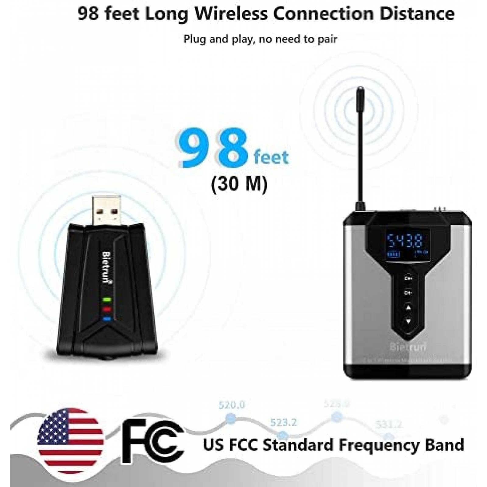 Microfono Lavalier Inalambrico Bietrun de 8H USB -Plata