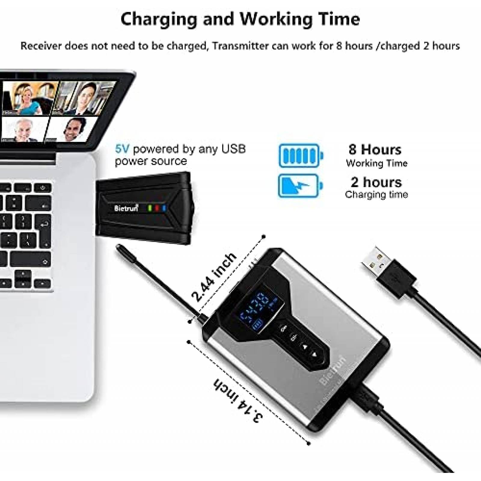 Microfono Lavalier Inalambrico Bietrun de 8H USB -Plata