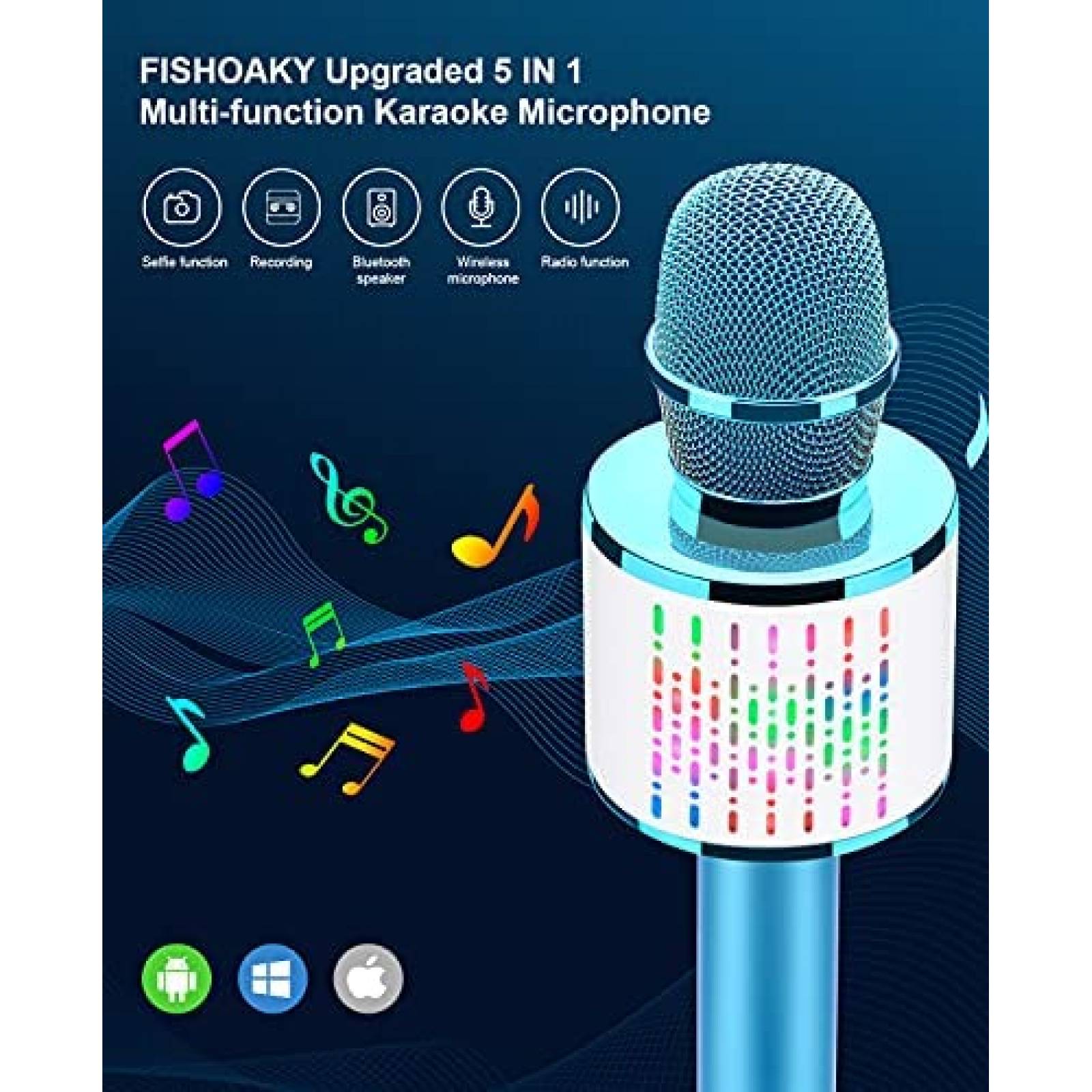 MIcrofono Bluetooth FISHOAKY de Karaoke para Nios -Azul