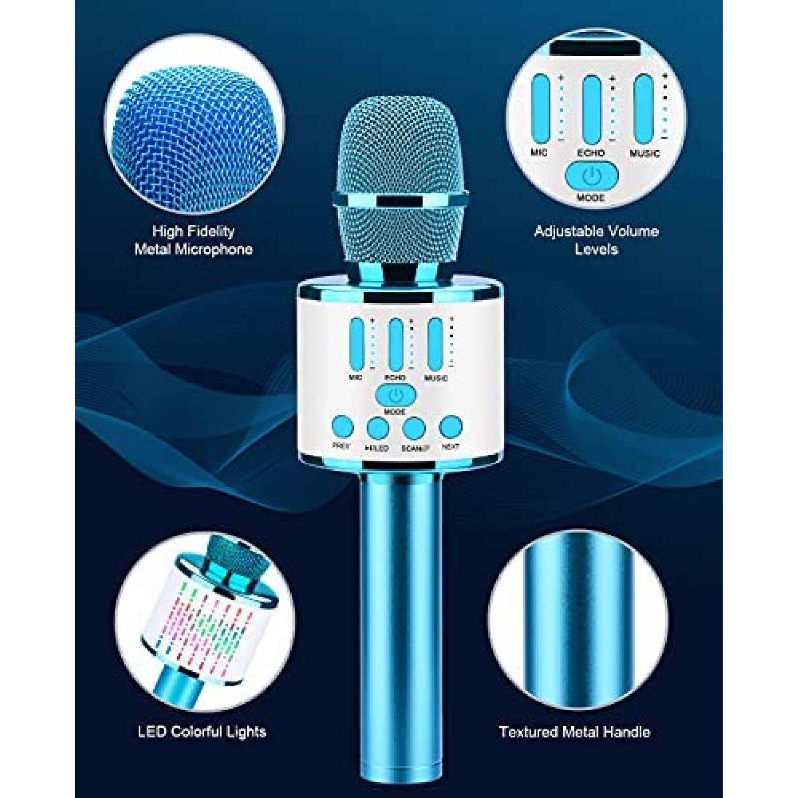 MIcrofono Bluetooth FISHOAKY de Karaoke para Nios -Azul