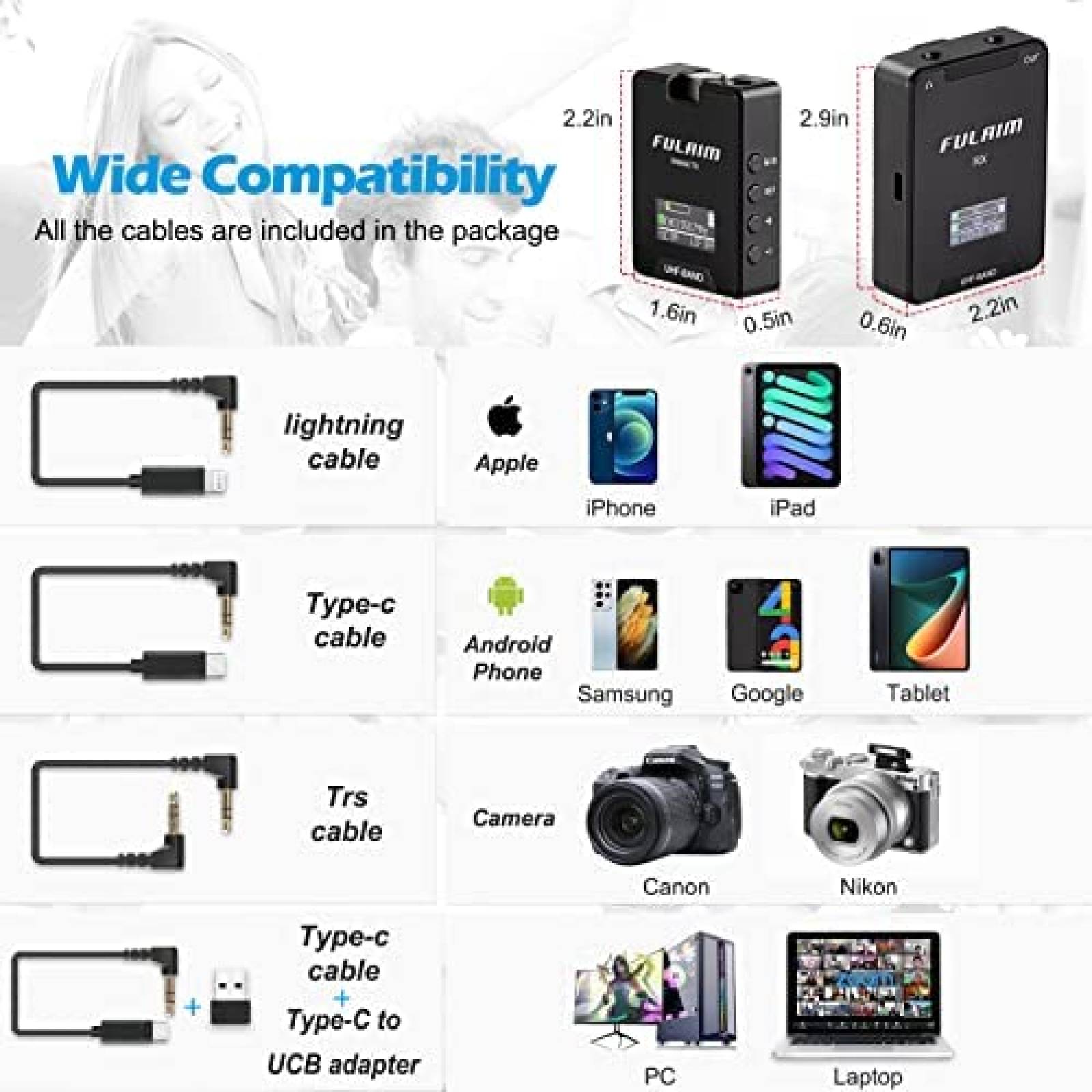 Sistema de microfono FULAIM WM400 UHF inalambrico Lavalier