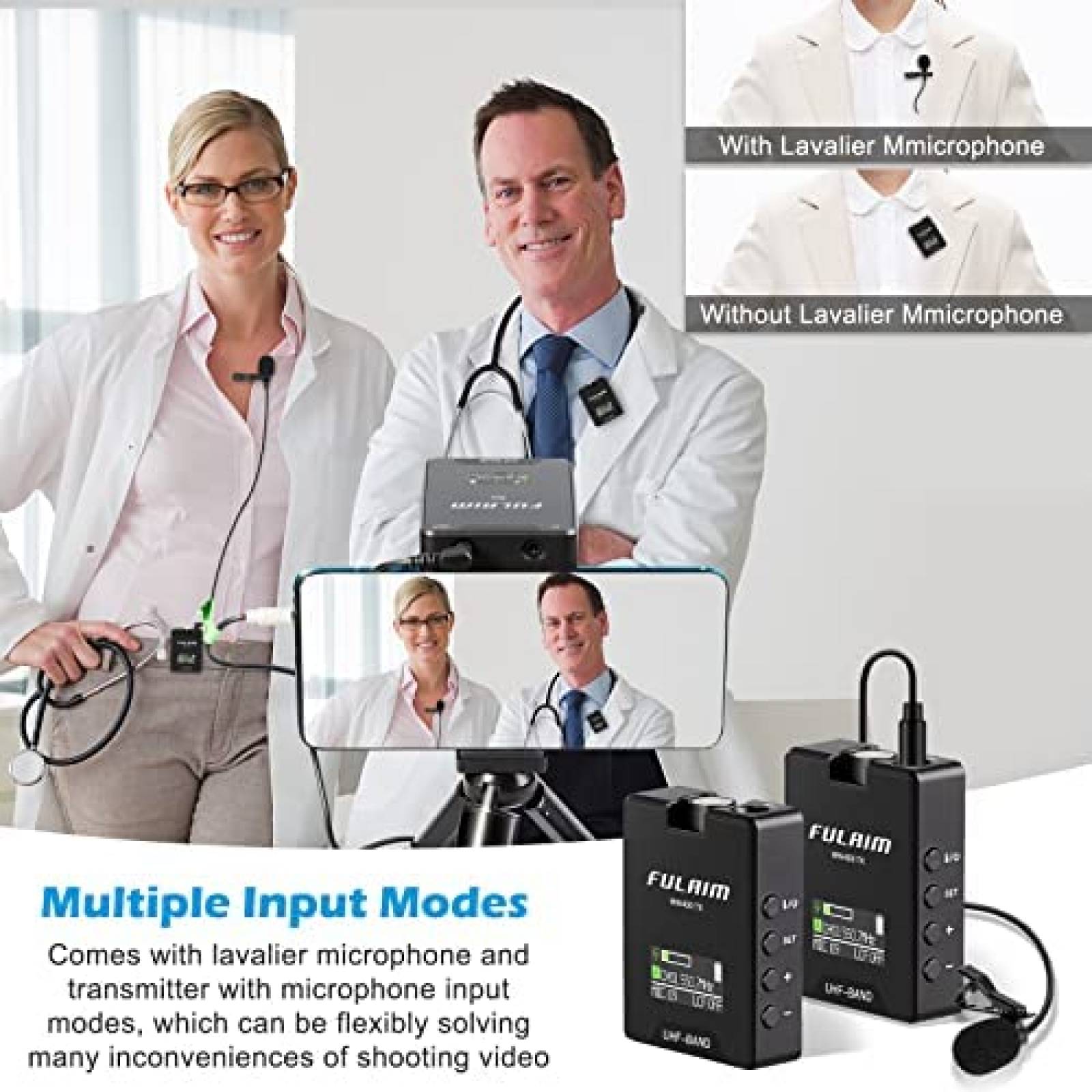 Sistema de microfono FULAIM WM400 UHF inalambrico Lavalier