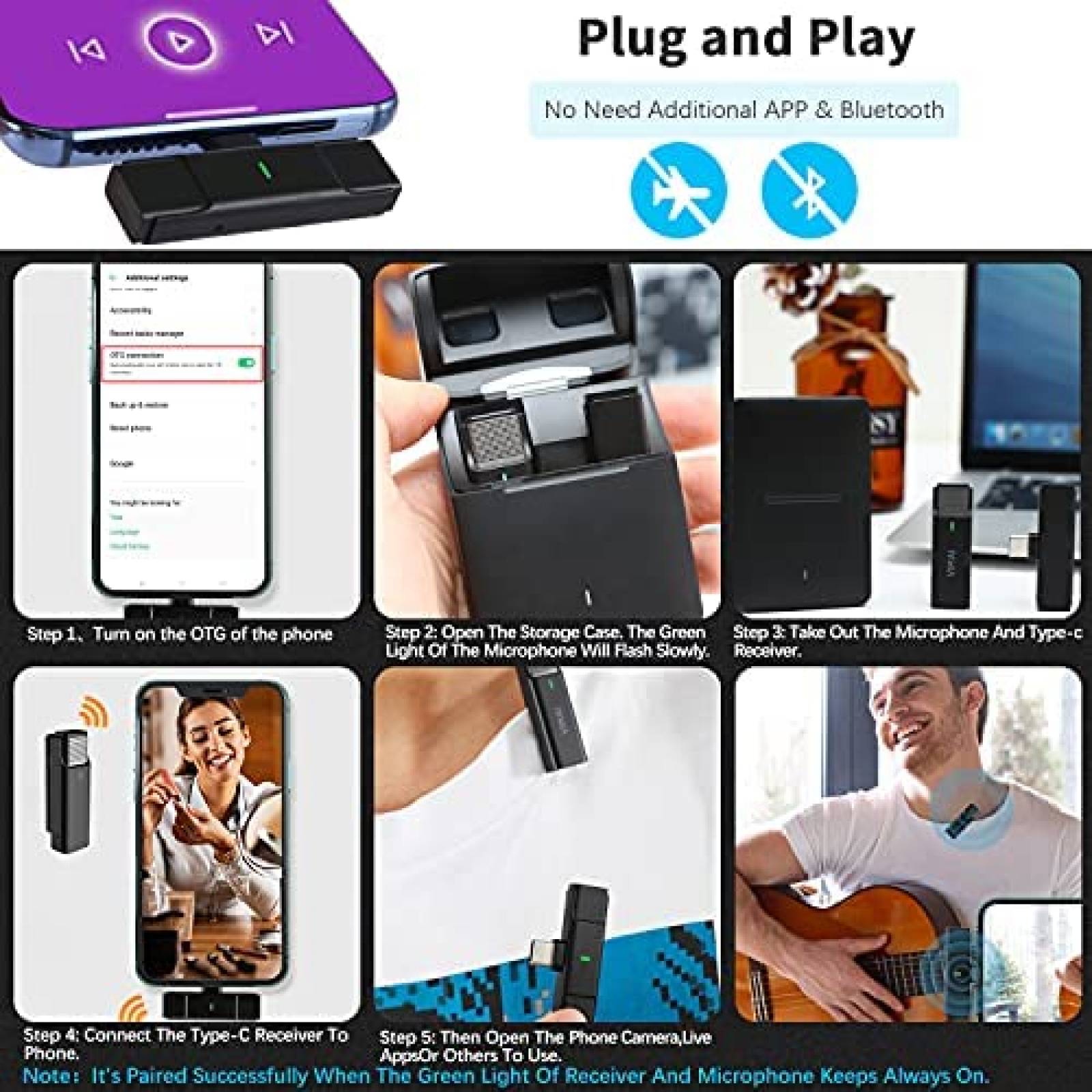 Microfono para celular USB C Meet Romance 80KHz -Negro