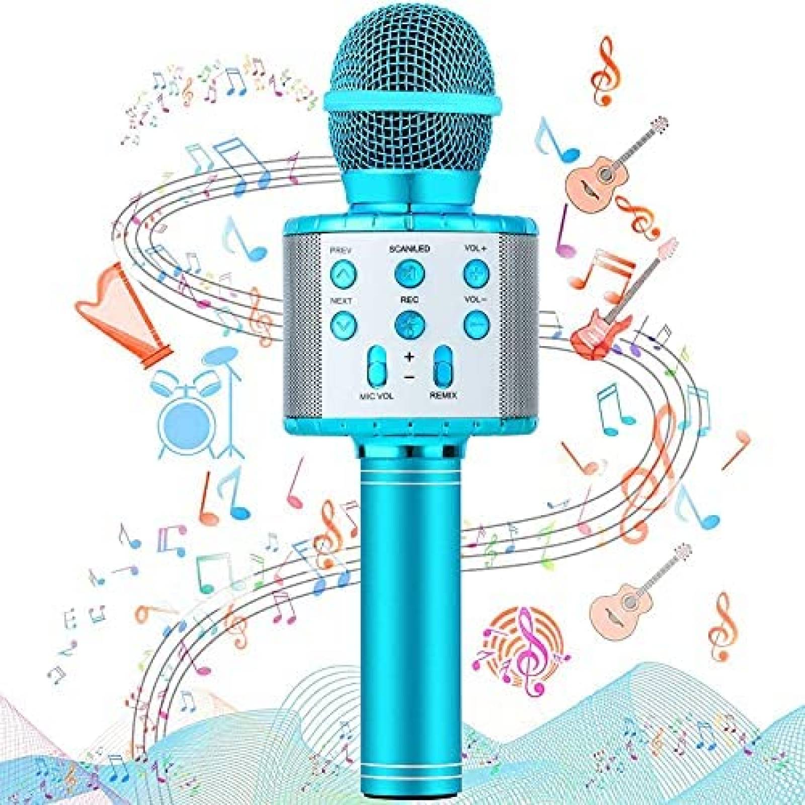 Microfono Inalambrico Milerong 5 en 1 para Nios -Celeste