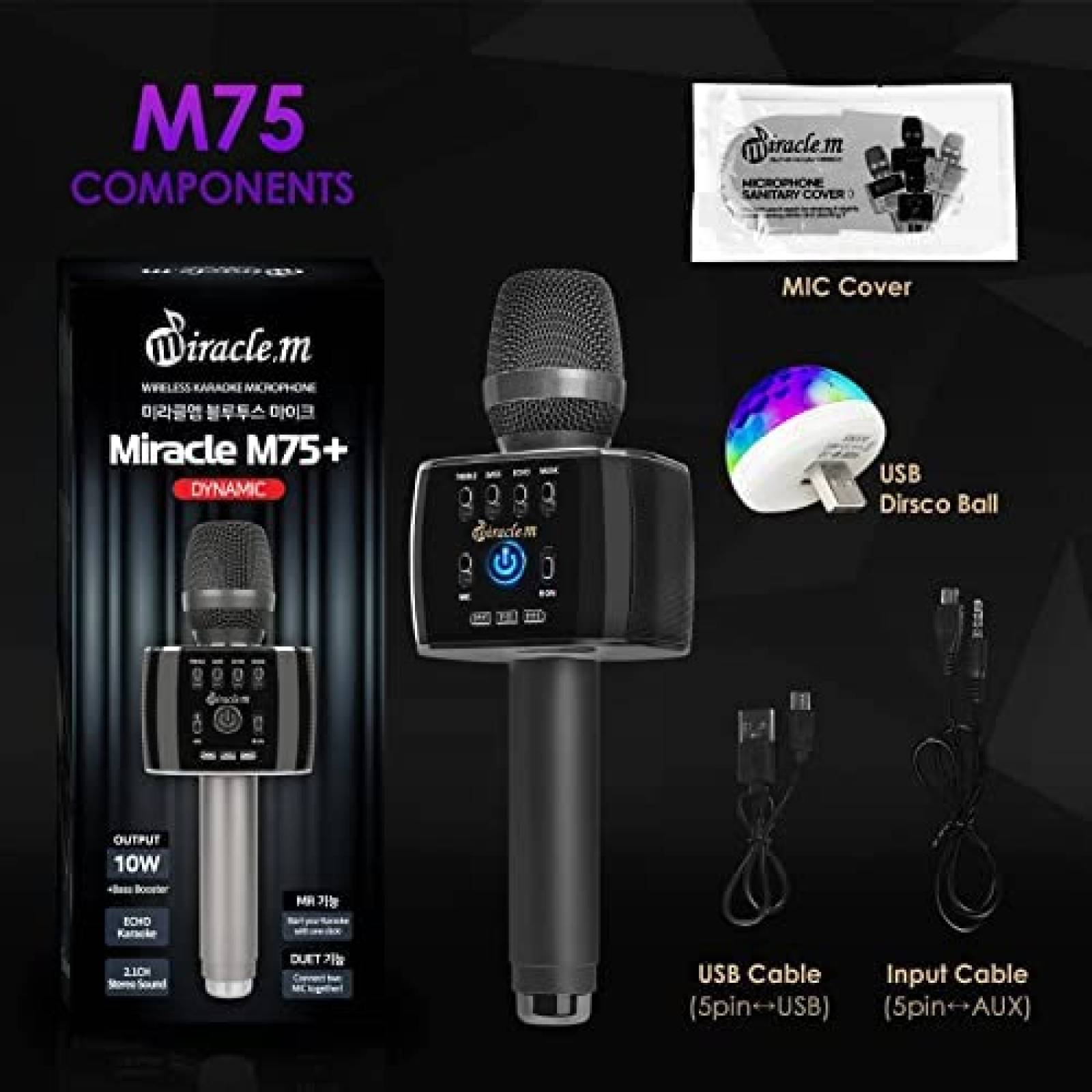 Microfono Miracle,m M75 Bluetooth para Karaoke -Negro