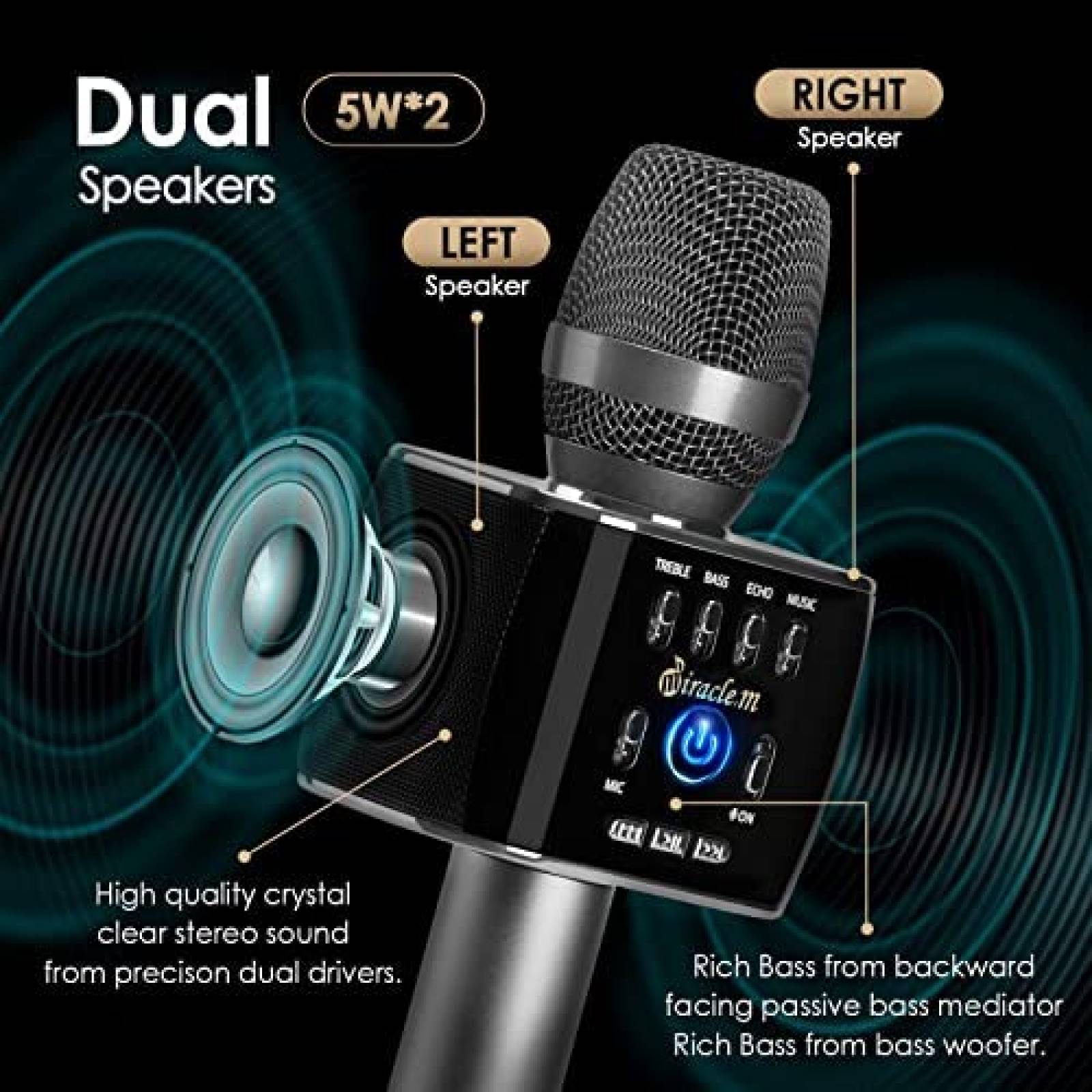 Microfono Miracle,m M75 Bluetooth para Karaoke -Negro