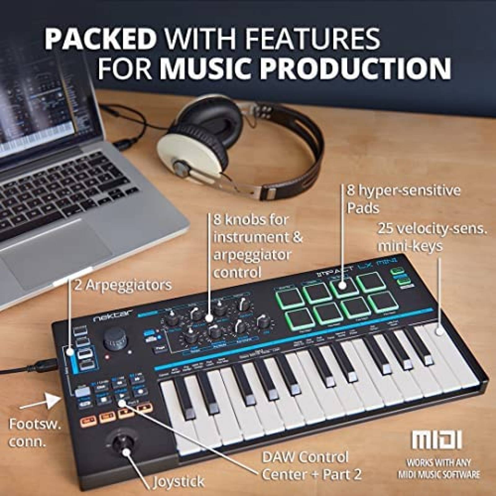 Teclado Musical Nektar Impact LX MINI de 25 Notas -Negro