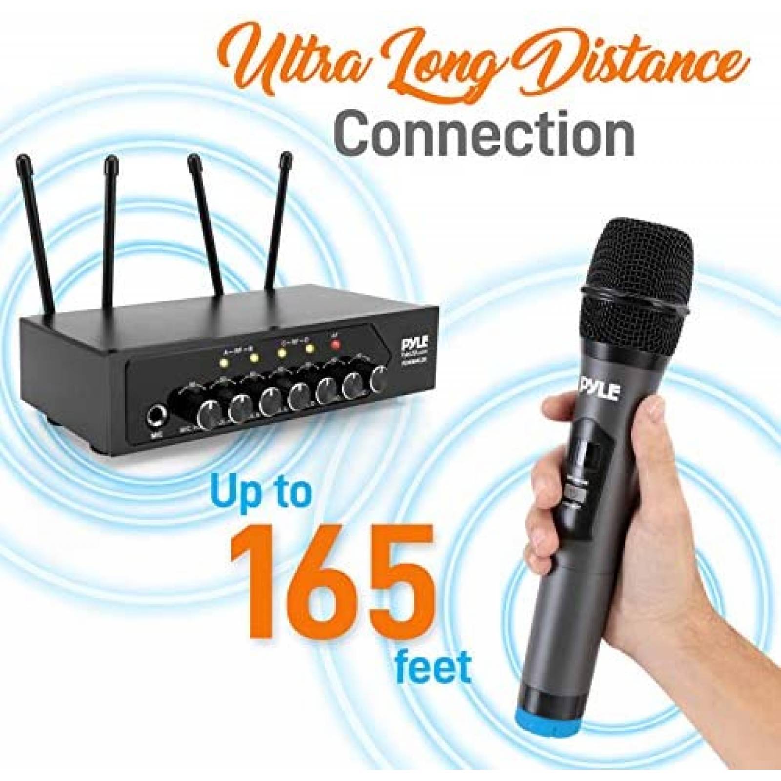 Microfonos Pyle PDWM4120 4Uds 50 Canales con Receptor -Negro