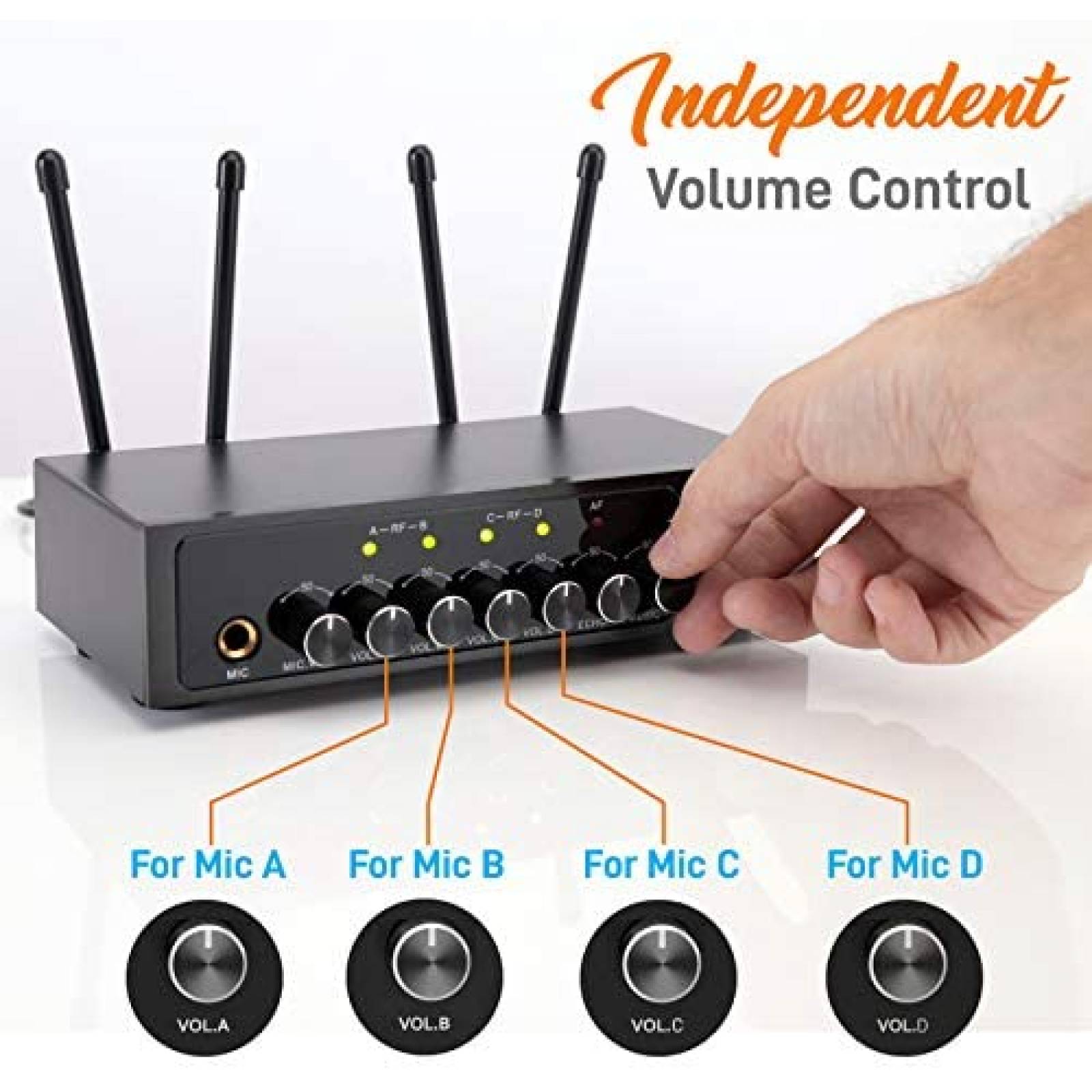 Microfonos Pyle PDWM4120 4Uds 50 Canales con Receptor -Negro