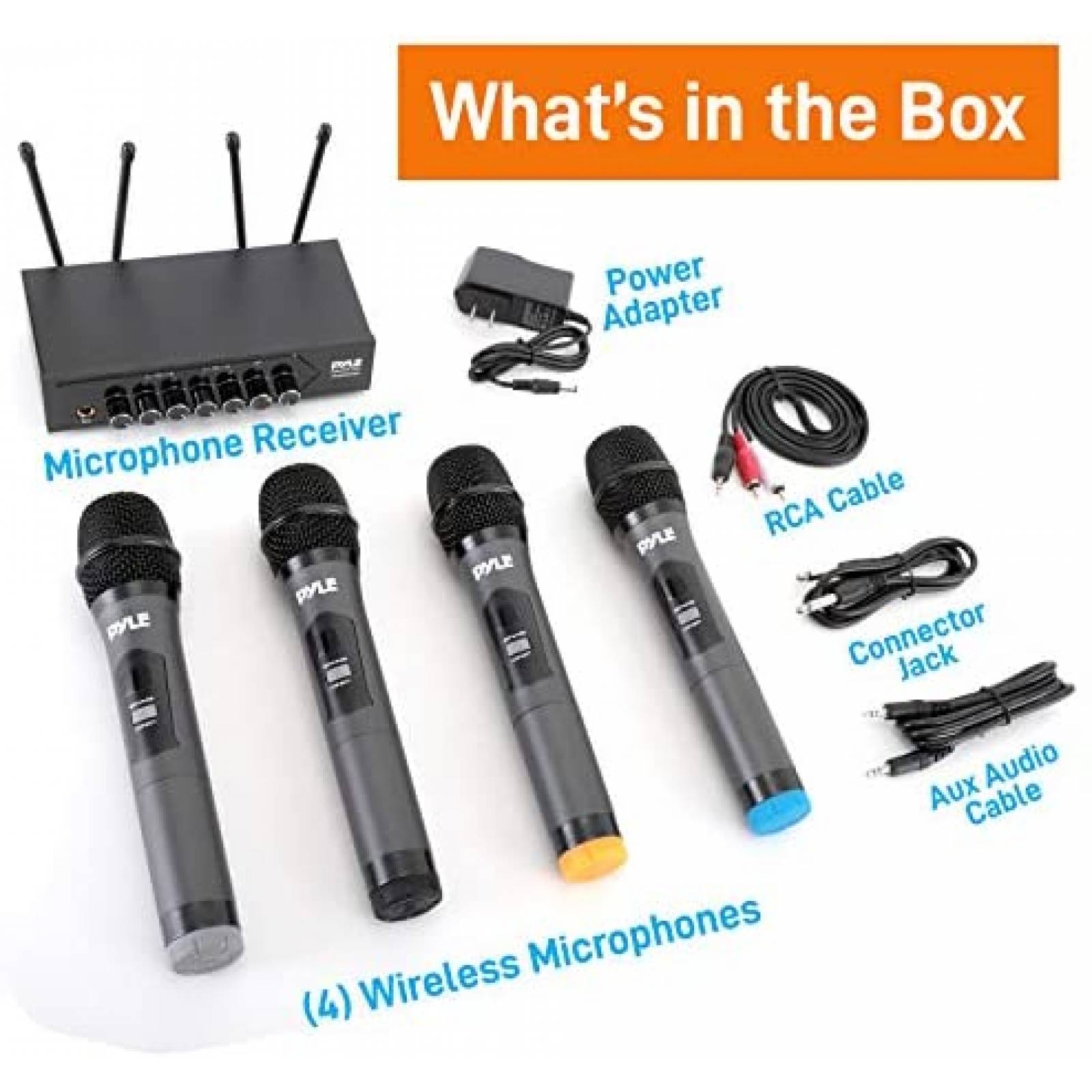 Microfonos Pyle PDWM4120 4Uds 50 Canales con Receptor -Negro