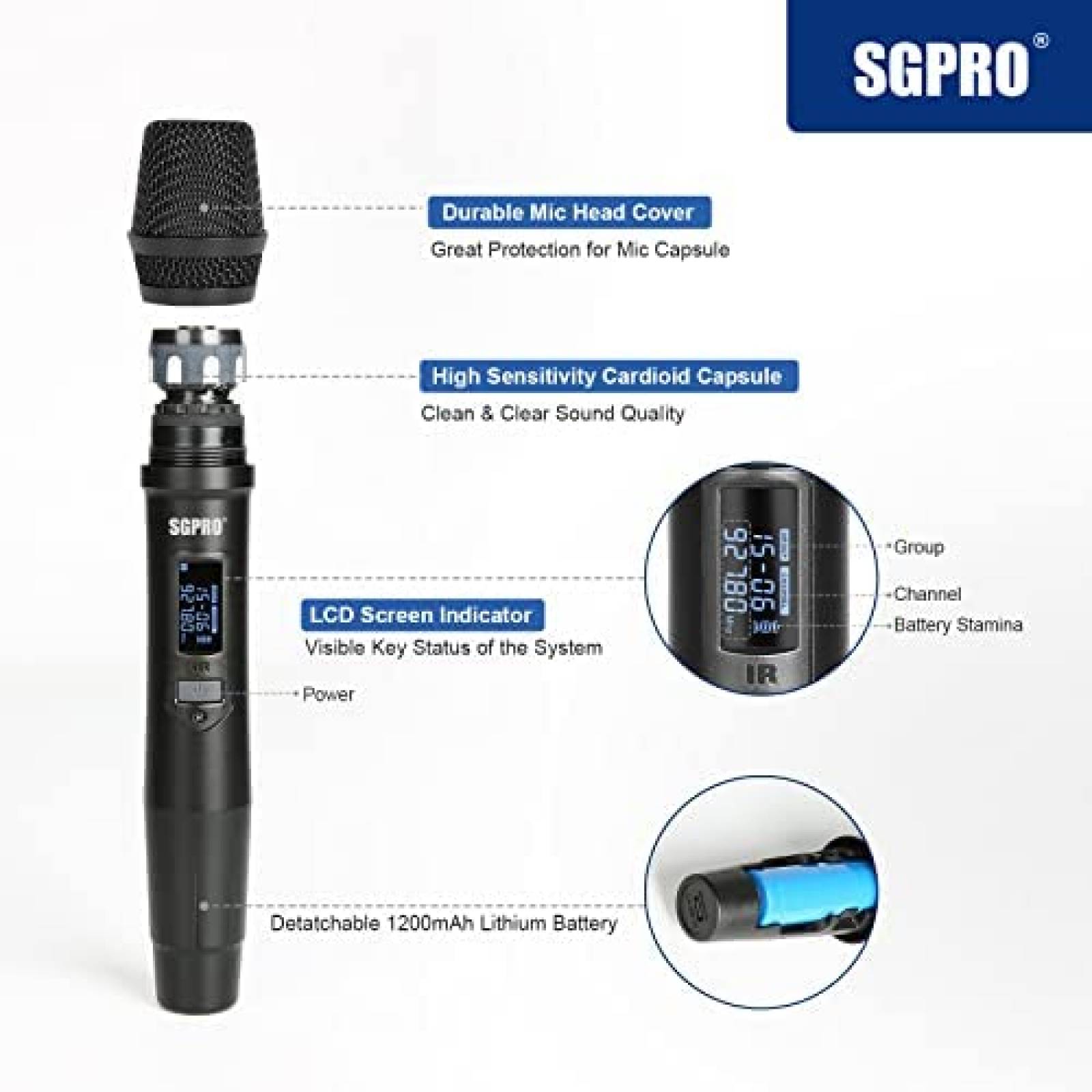 Microfono para karaoke SGPRO 8hrs con receptor -Negro