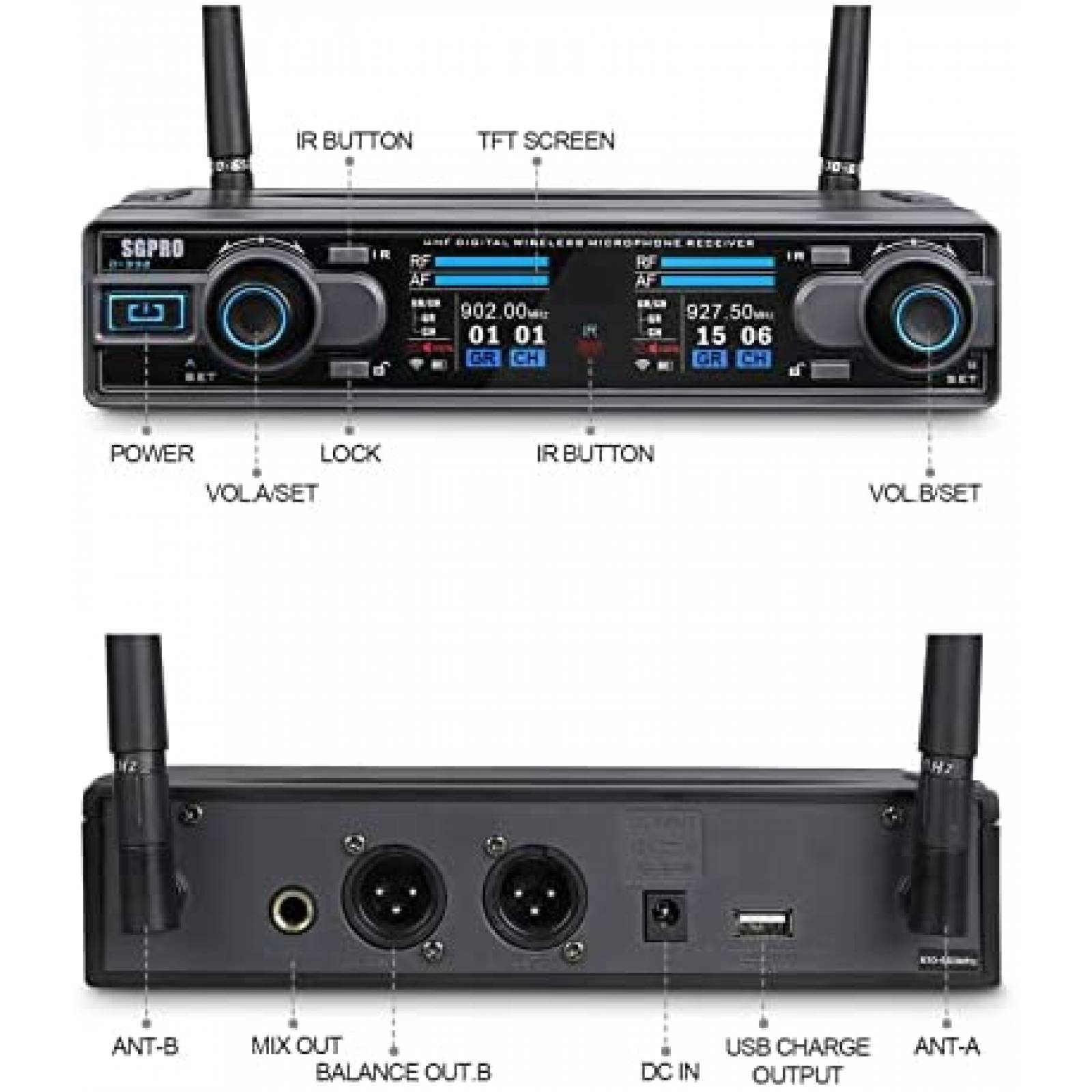 Microfono para karaoke SGPRO 8hrs con receptor -Negro