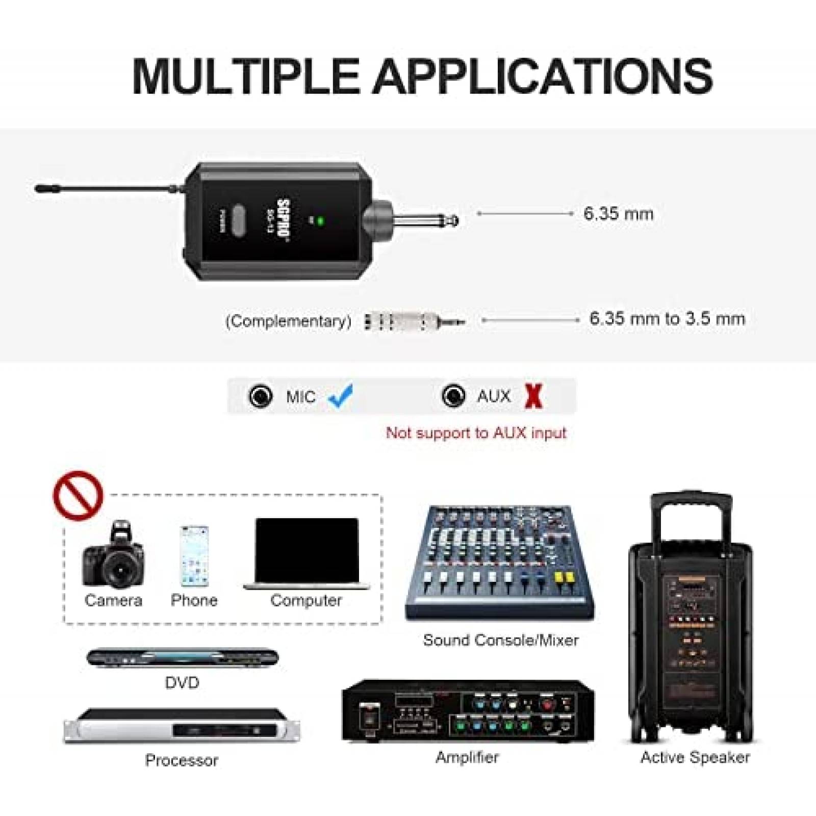 Microfono inalambrico con receptor SGPRO 3.5 mm -Negro