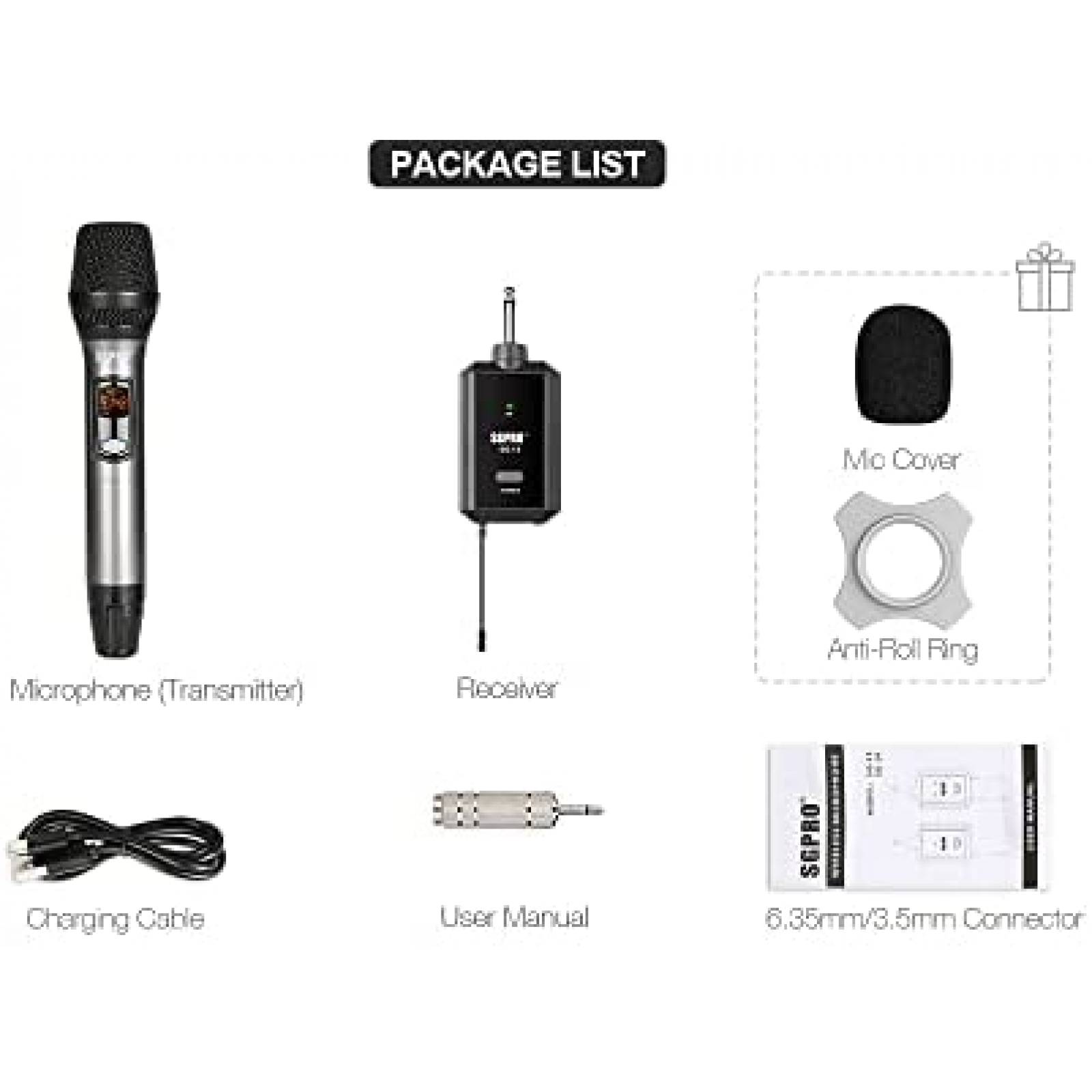 Microfono inalambrico con receptor SGPRO 3.5 mm -Negro