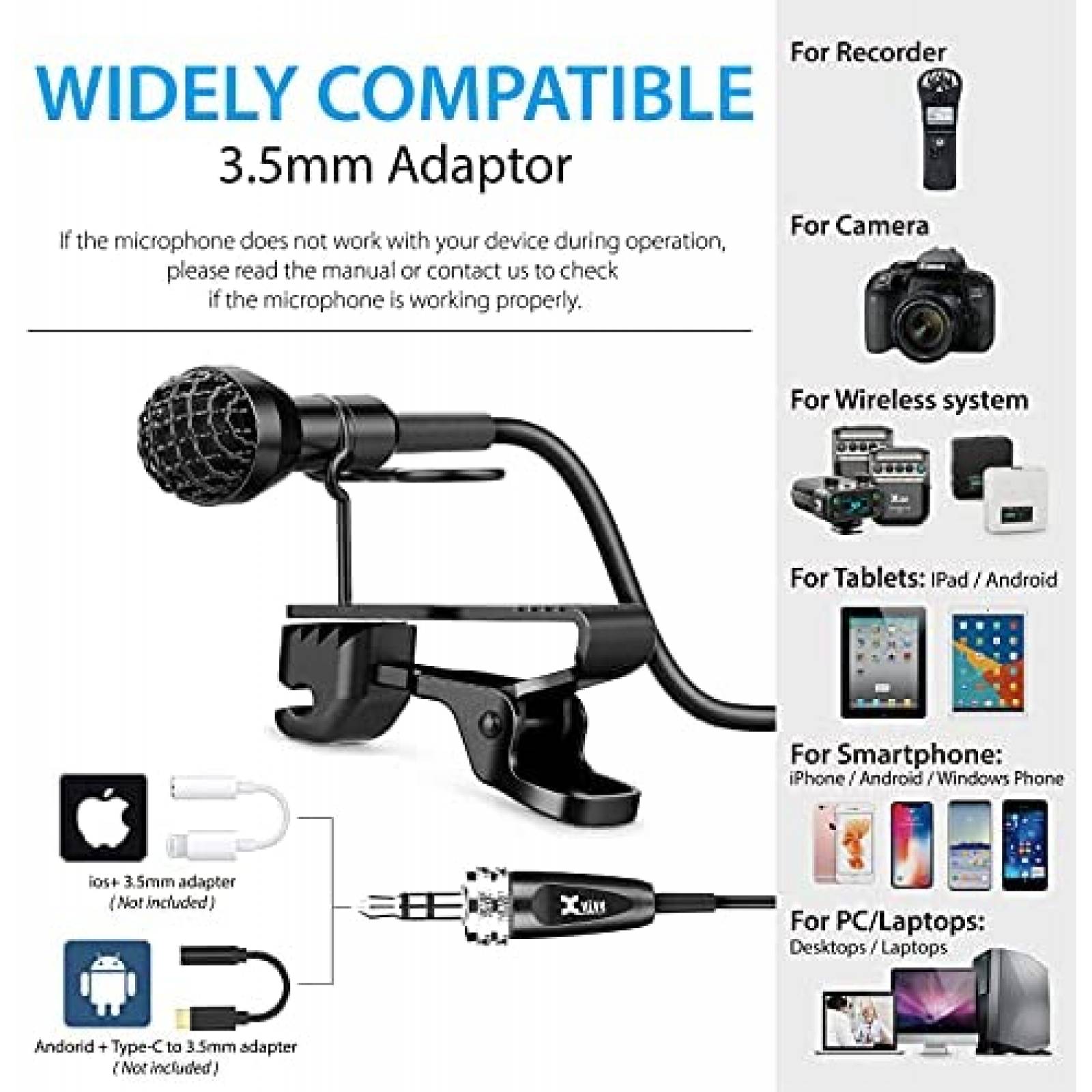Microfono Lavalier Xvive Lv1 de Jack 3.5mm con Clip -Negro