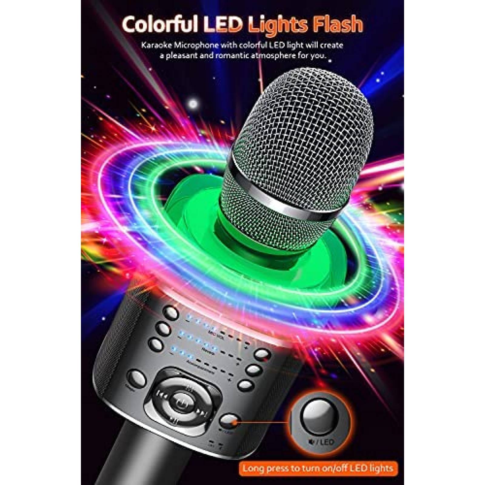 Microfono inalambrico para karaoke XZL con luz lED -Gris