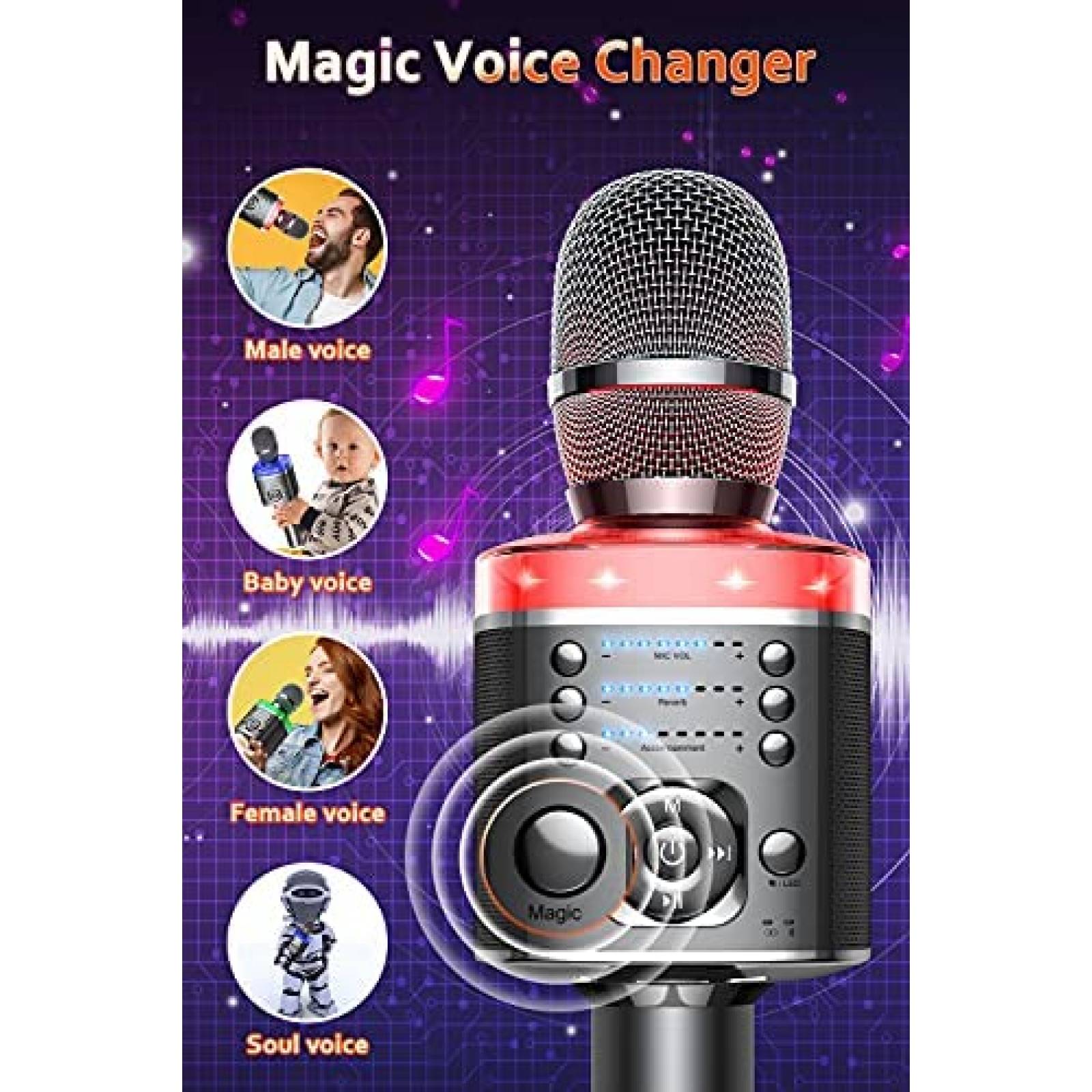 Microfono inalambrico para karaoke XZL con luz lED -Gris