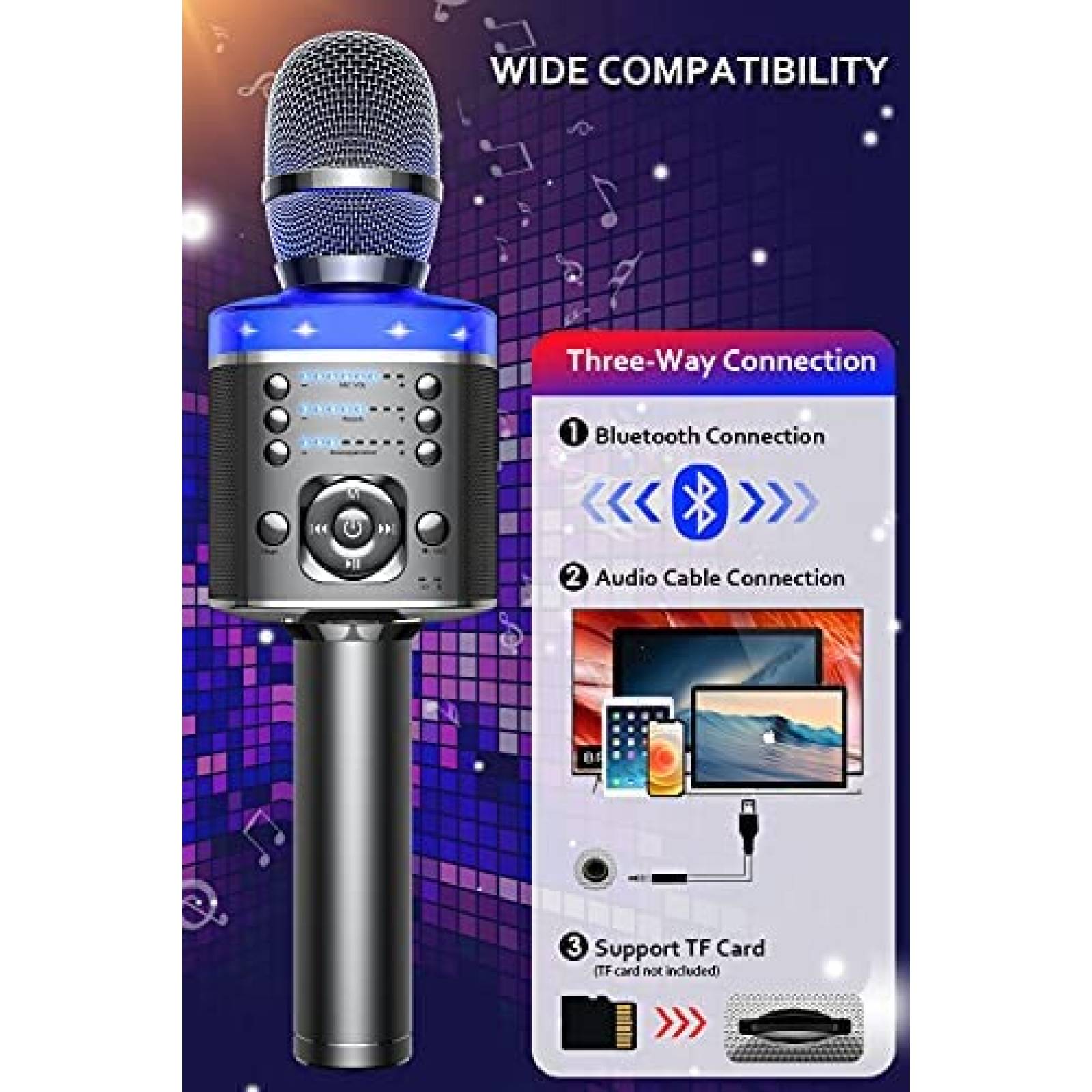 Microfono inalambrico para karaoke XZL con luz lED -Gris