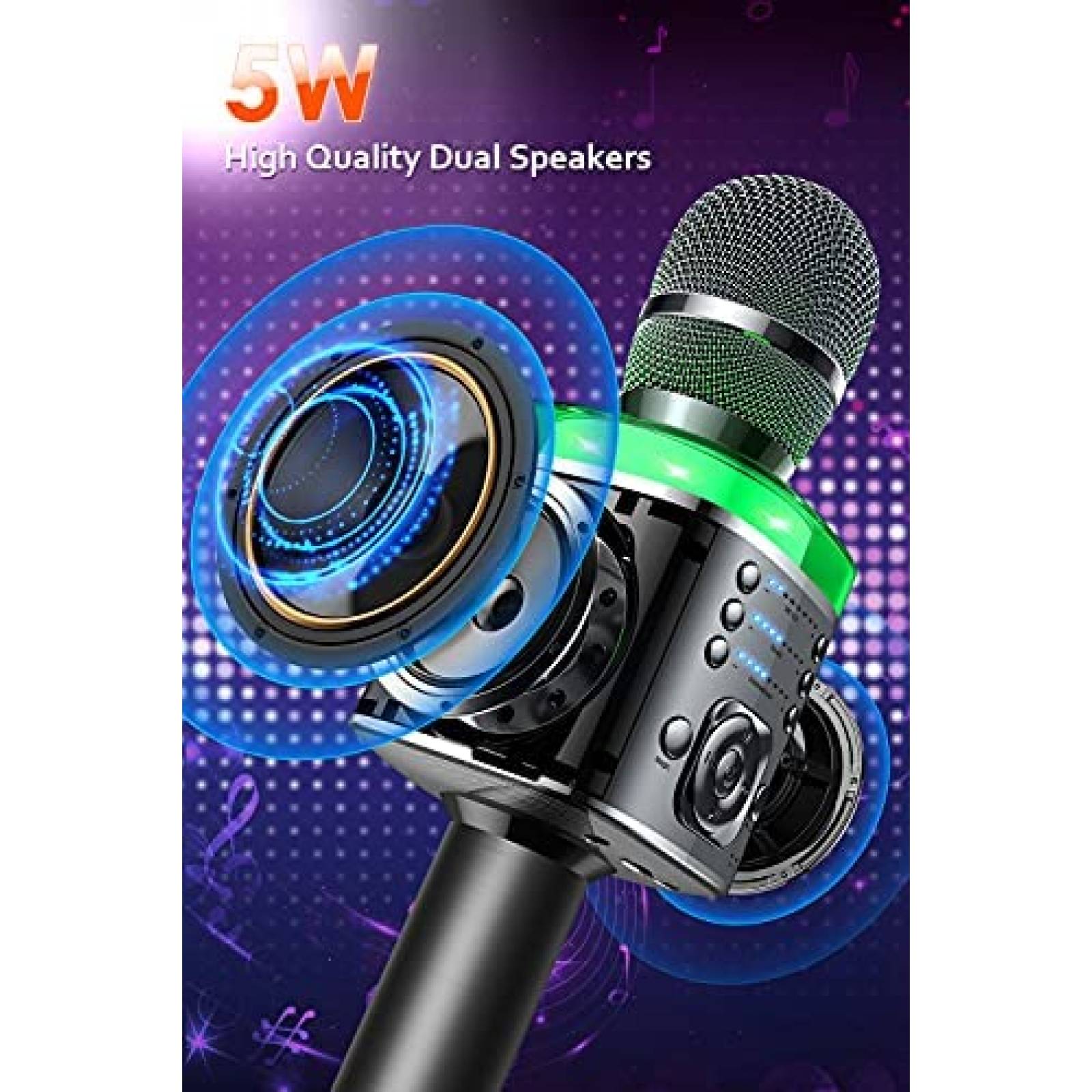 Microfono inalambrico para karaoke XZL con luz lED -Gris