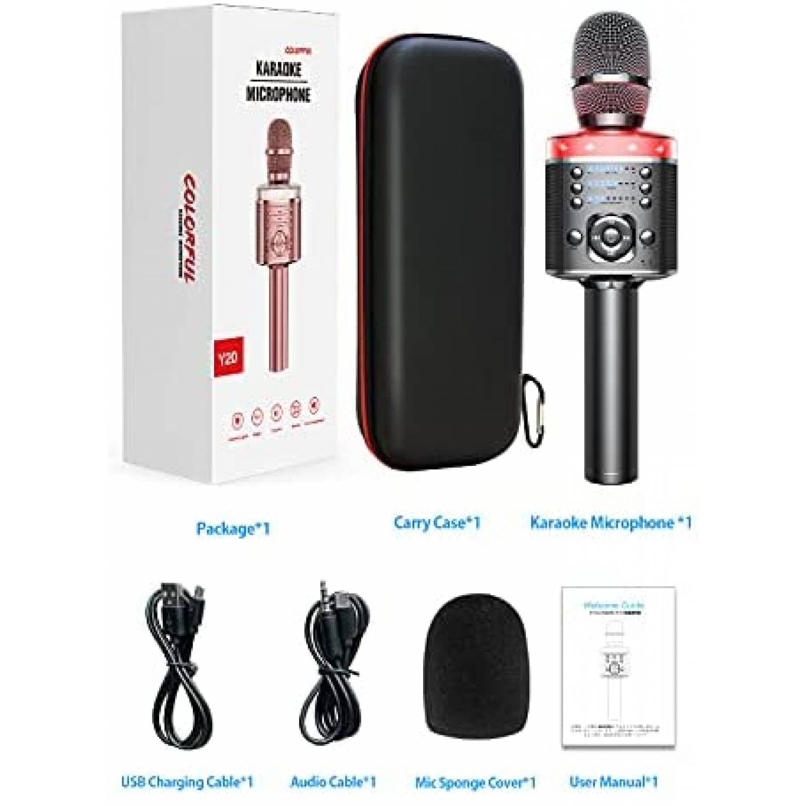 Microfono inalambrico para karaoke XZL con luz lED -Gris