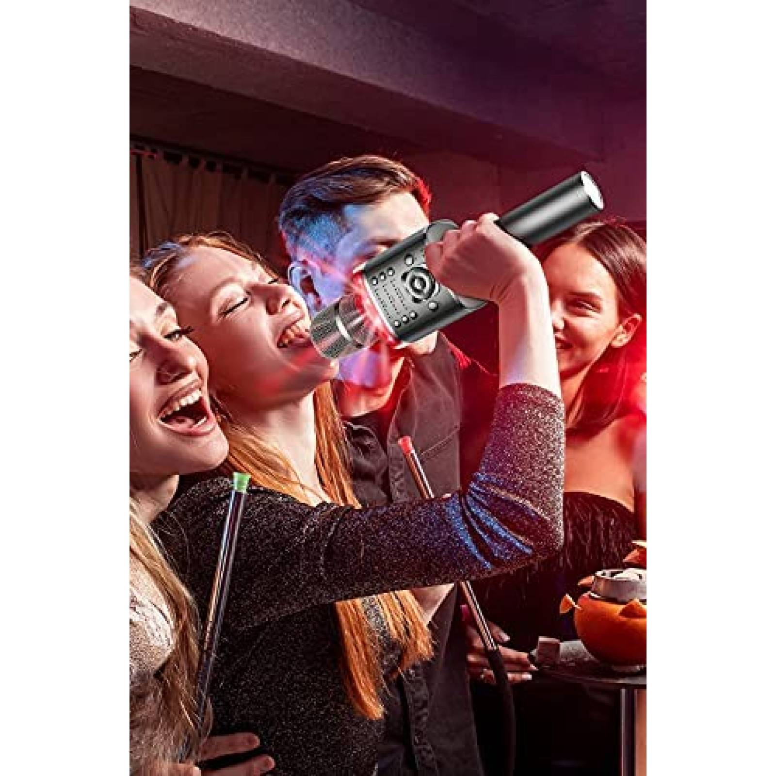 Microfono inalambrico para karaoke XZL con luz lED -Gris