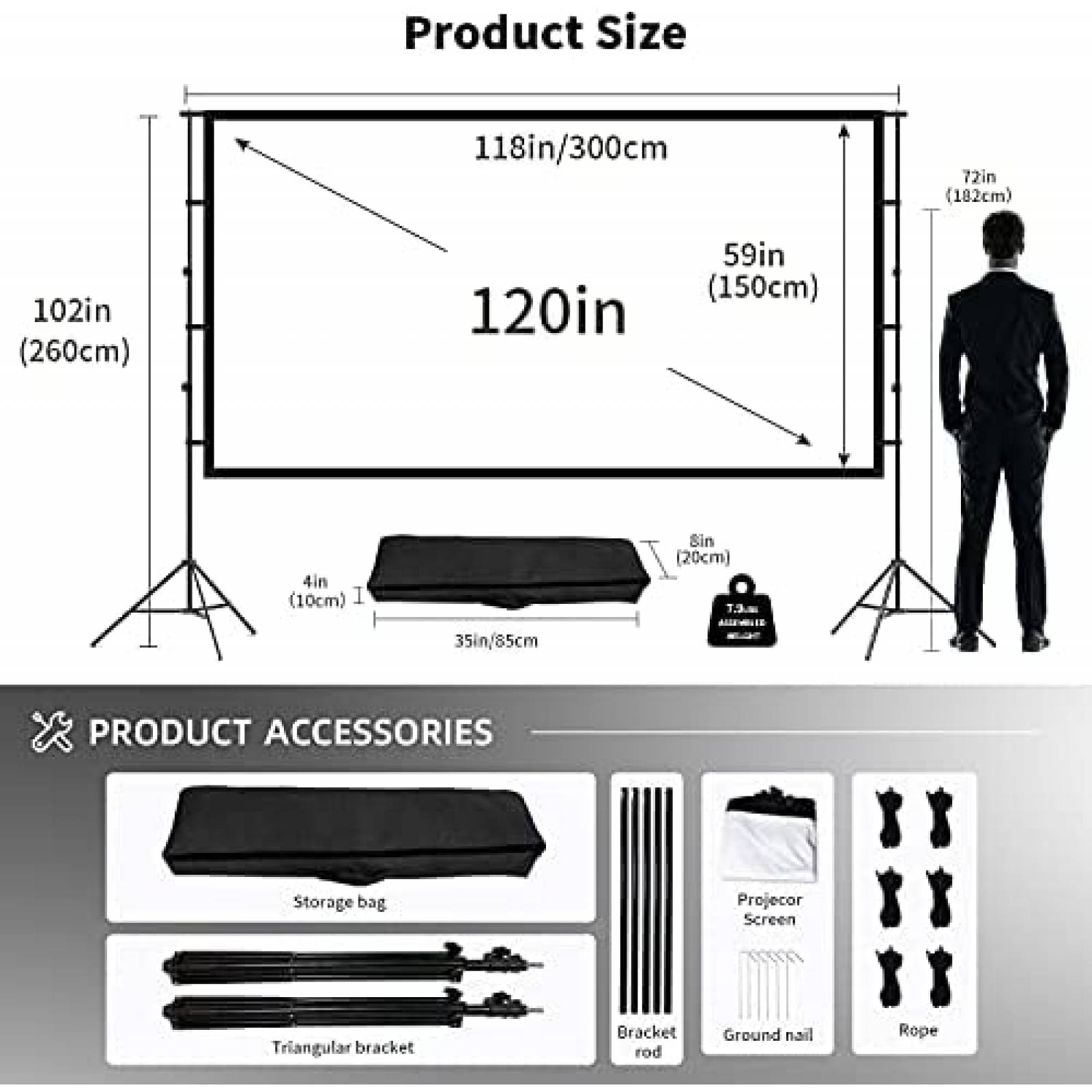 Pantalla de proyector HD portátil de 120 pulgadas Pantalla de proyección  16: 9 Plegable Grueso