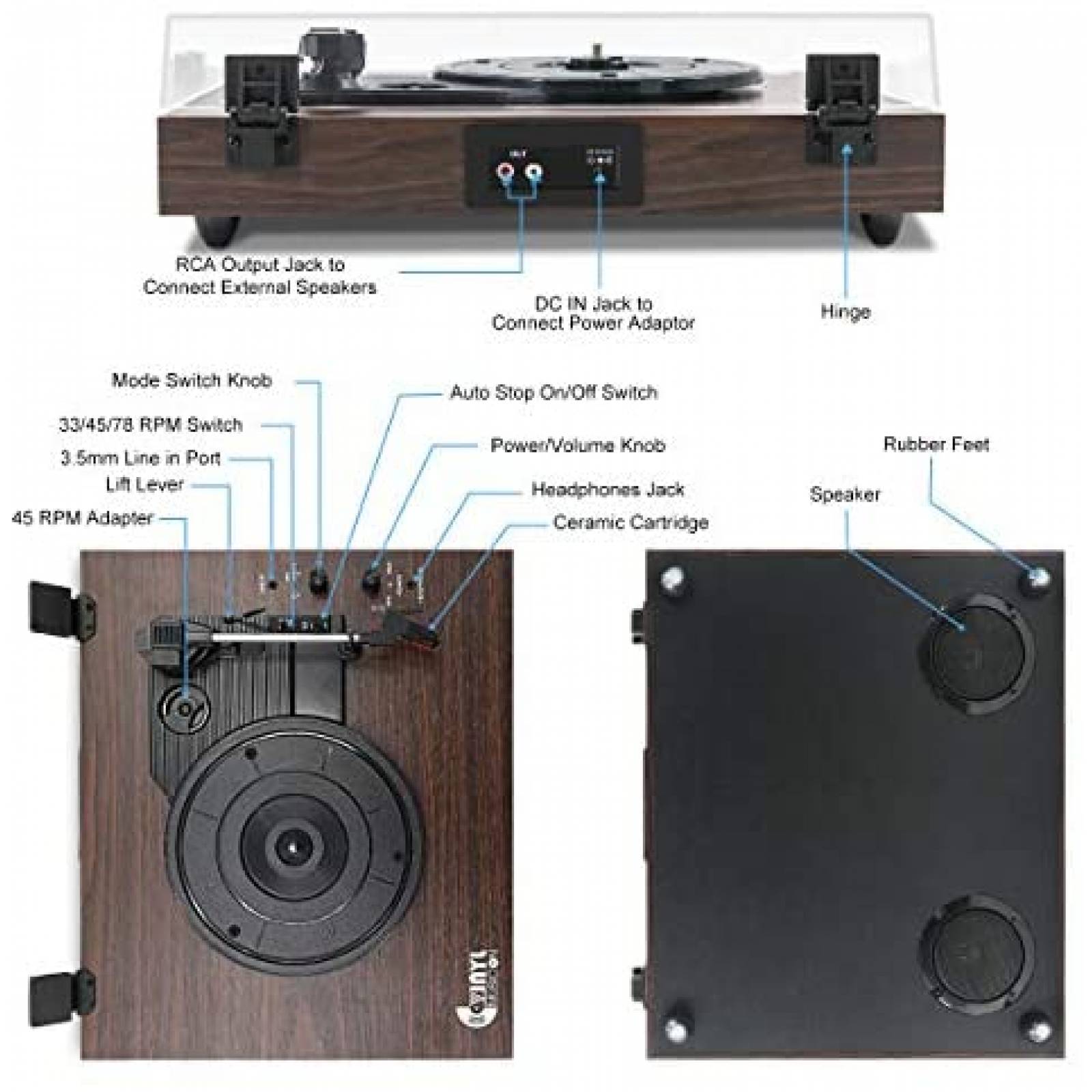 Tocadiscos VInYL MUSIC ON Retro Bluetooth con Altavoces