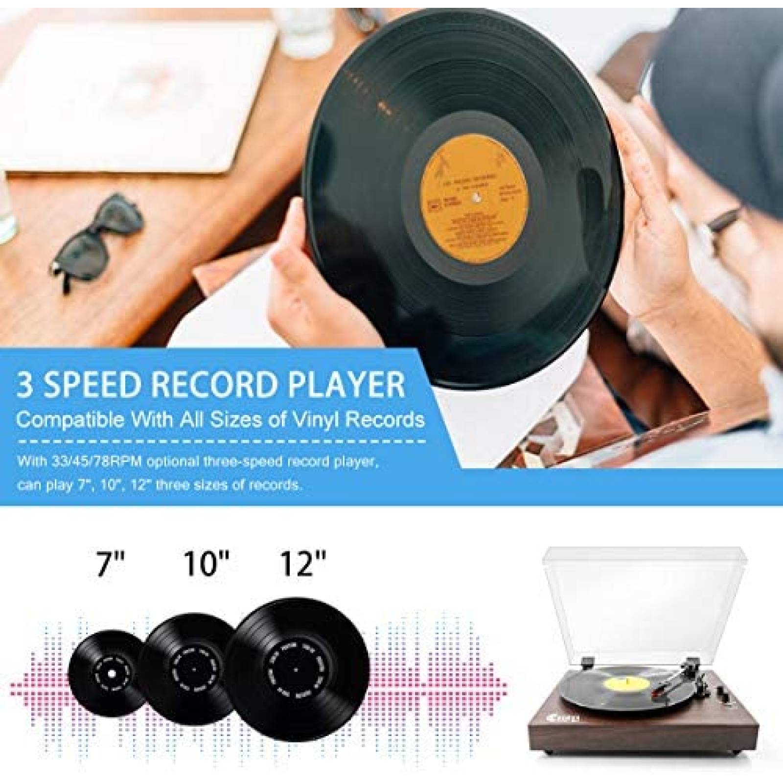 Tocadiscos VInYL MUSIC ON Retro Bluetooth con Altavoces