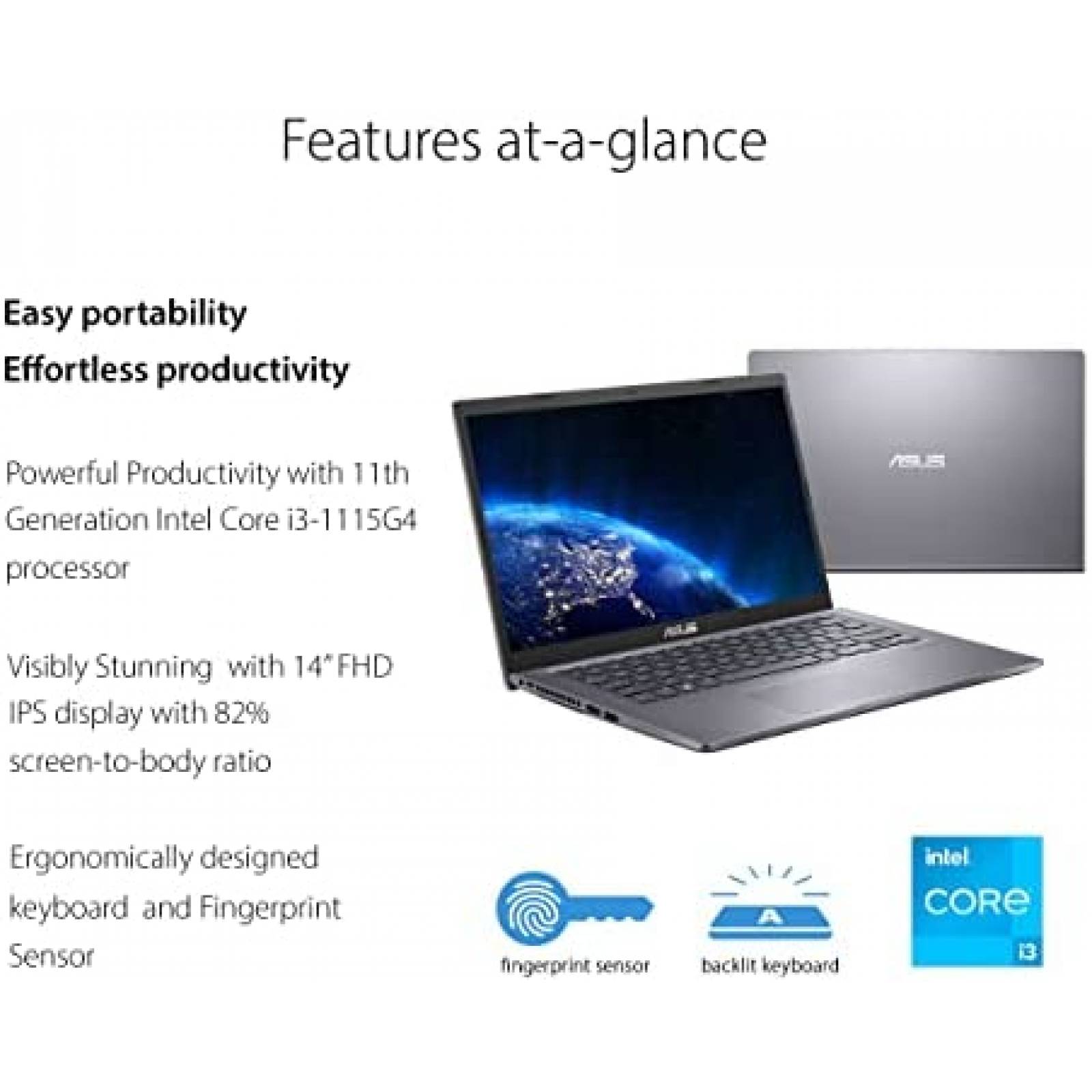 Laptop Asus Vivobook 14'' Intel Core i3 4 GB 128 GB -Gris