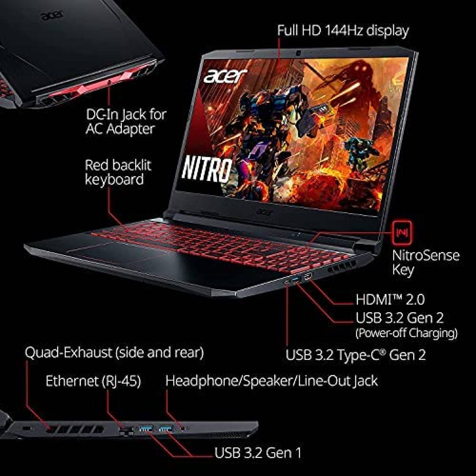 Laptop Gamer ACER Nitro 5 15.6'' Intel i5 GTX 1650 16GB 1TB