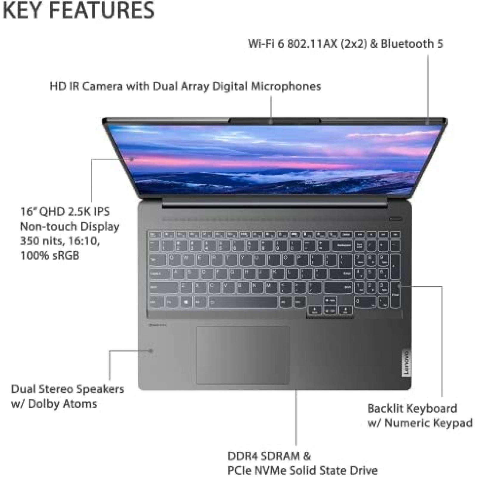 Laptop Lenovo Ideapad 5i Pro 16'' Core i5 8GB 1TB -Gris