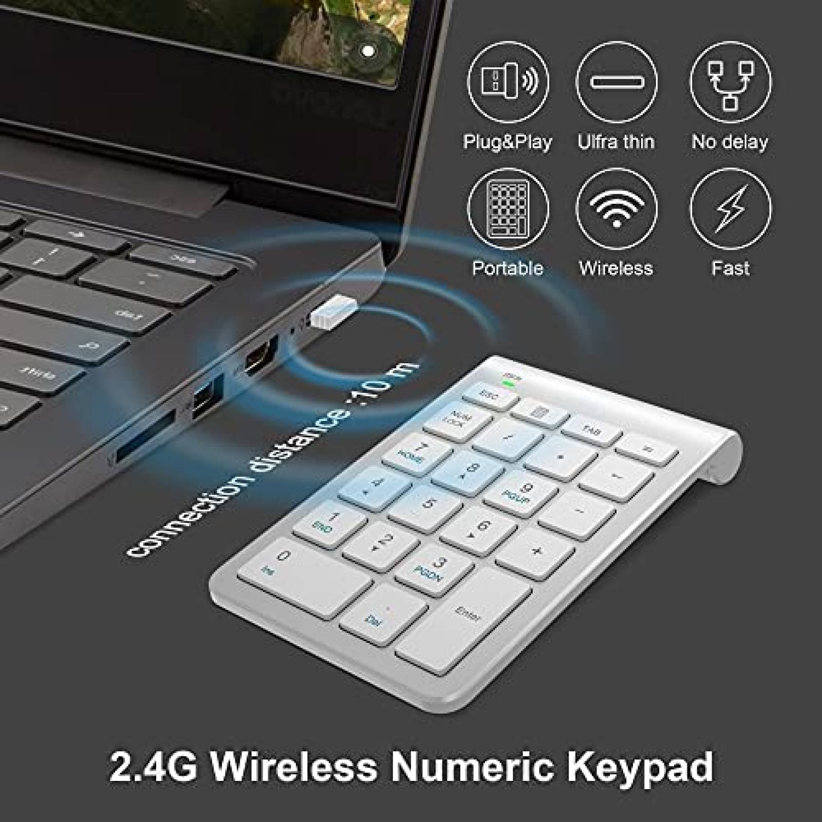 Teclado Pubiohs Numerico Inalambrico 22 Teclas -Plata