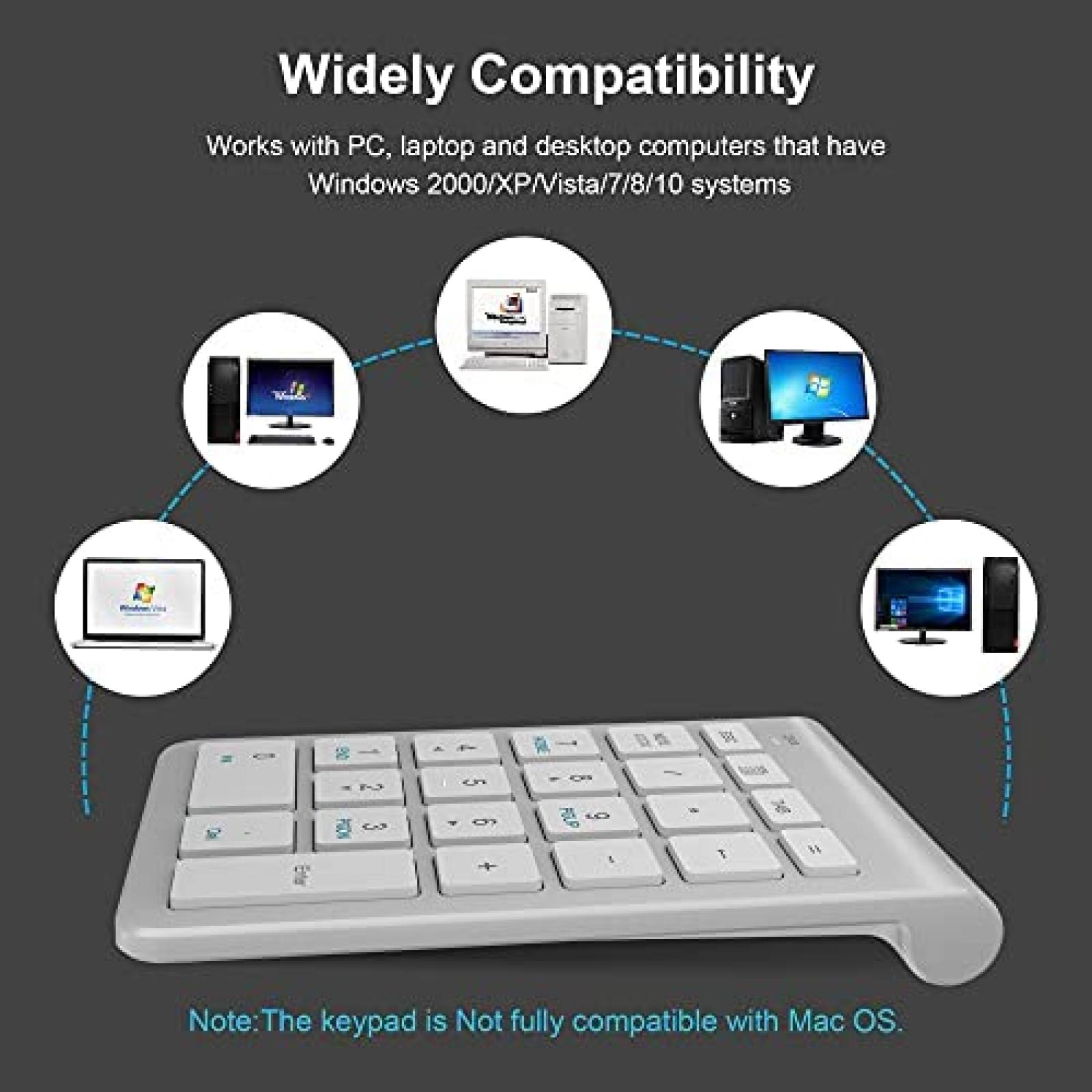 Teclado Pubiohs Numerico Inalambrico 22 Teclas -Plata