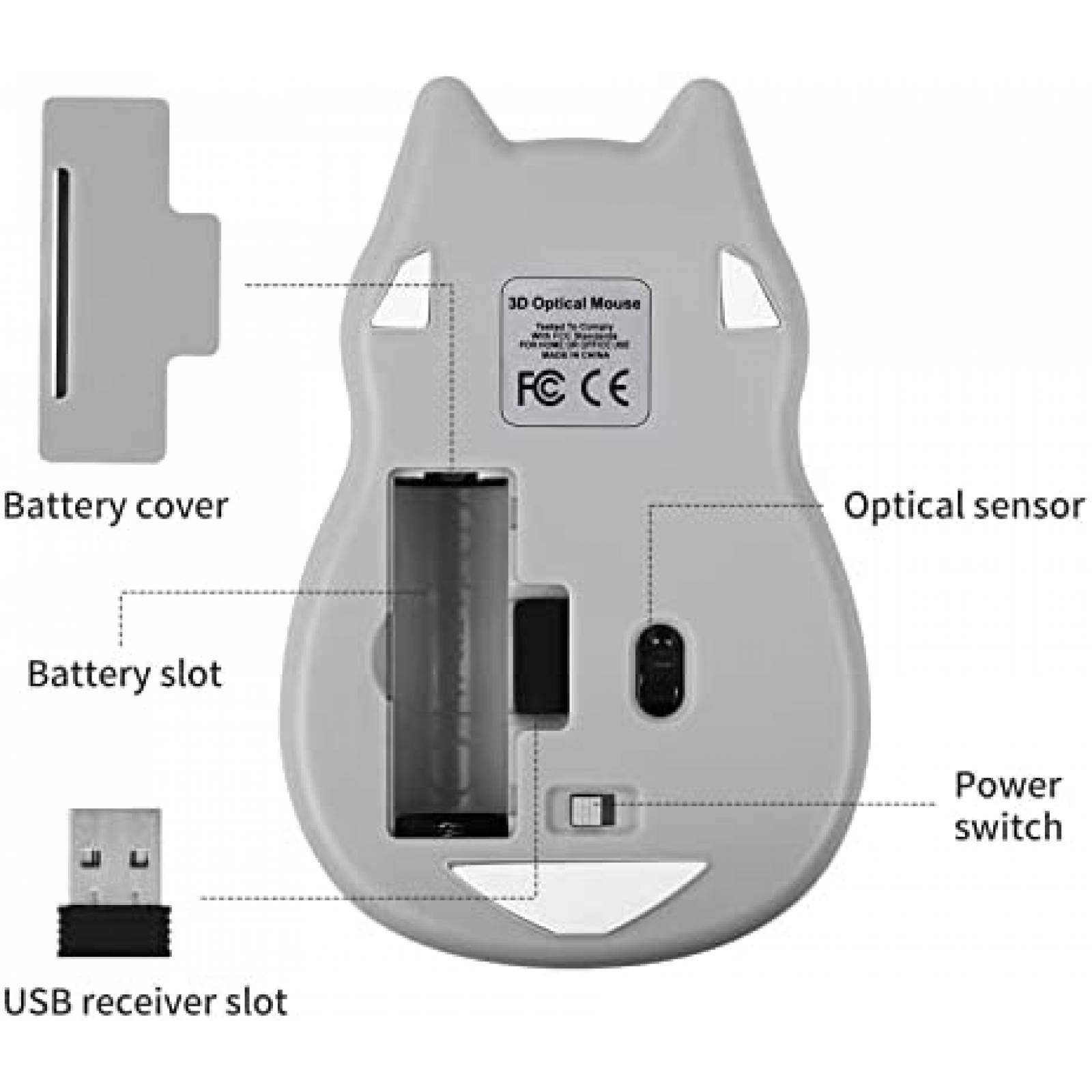 Mouse Inalambrico Generico USB 1200DPI para Nios -Gris