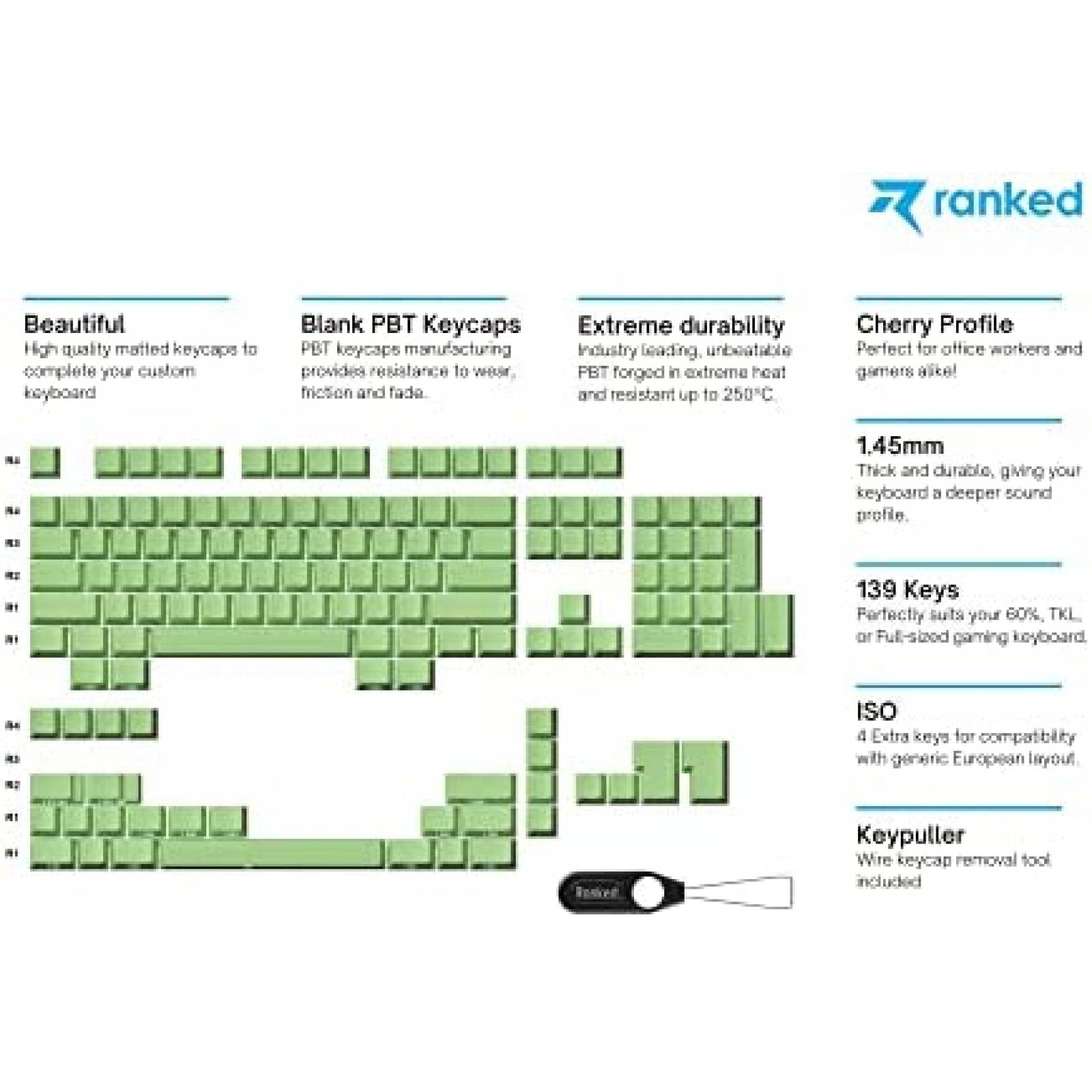 Teclas en Blanco Ranked 139 pz para Teclado Mecanico -Verde