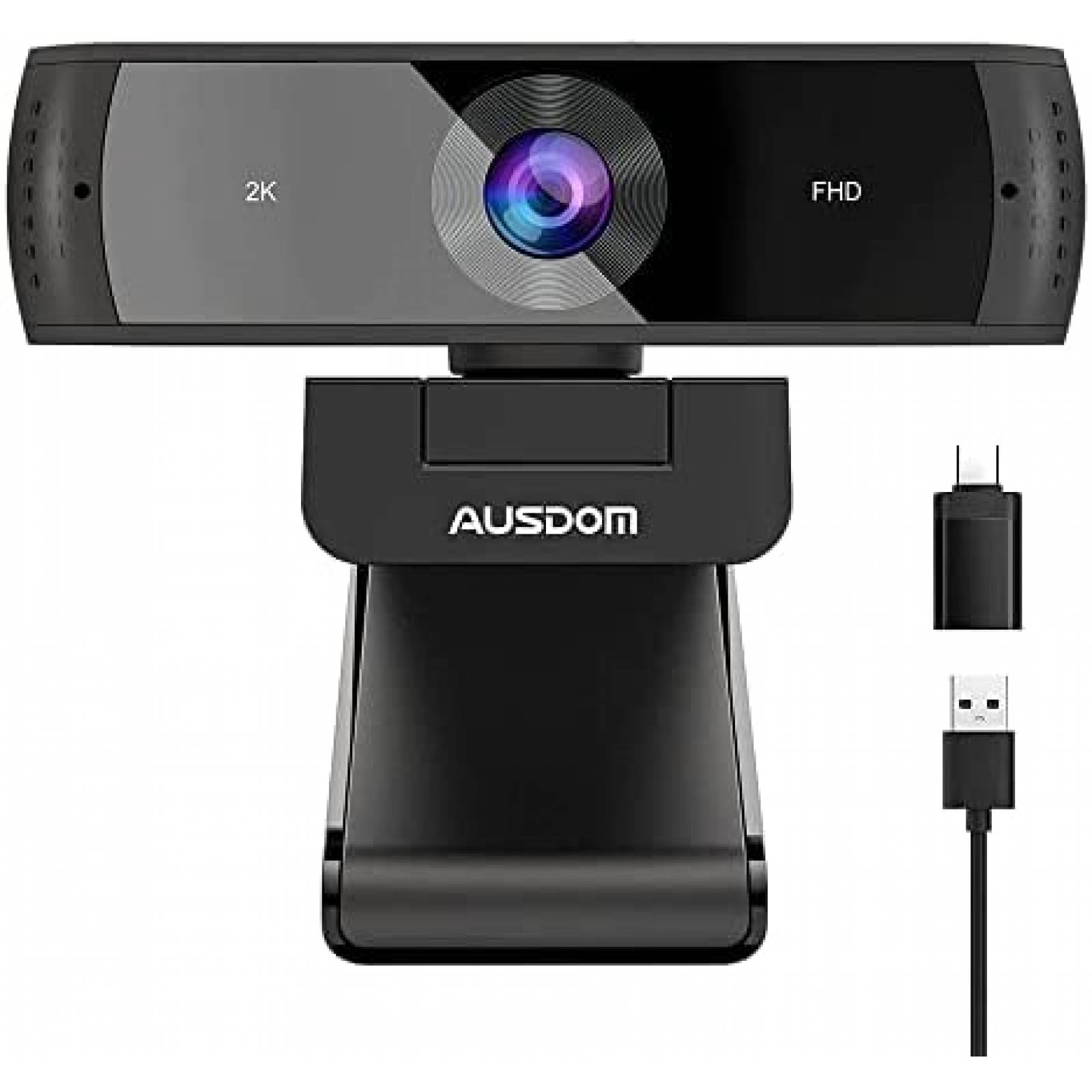 Webcam AUSDOM Con Microfono Y Cubierta De Privacidad -Negro